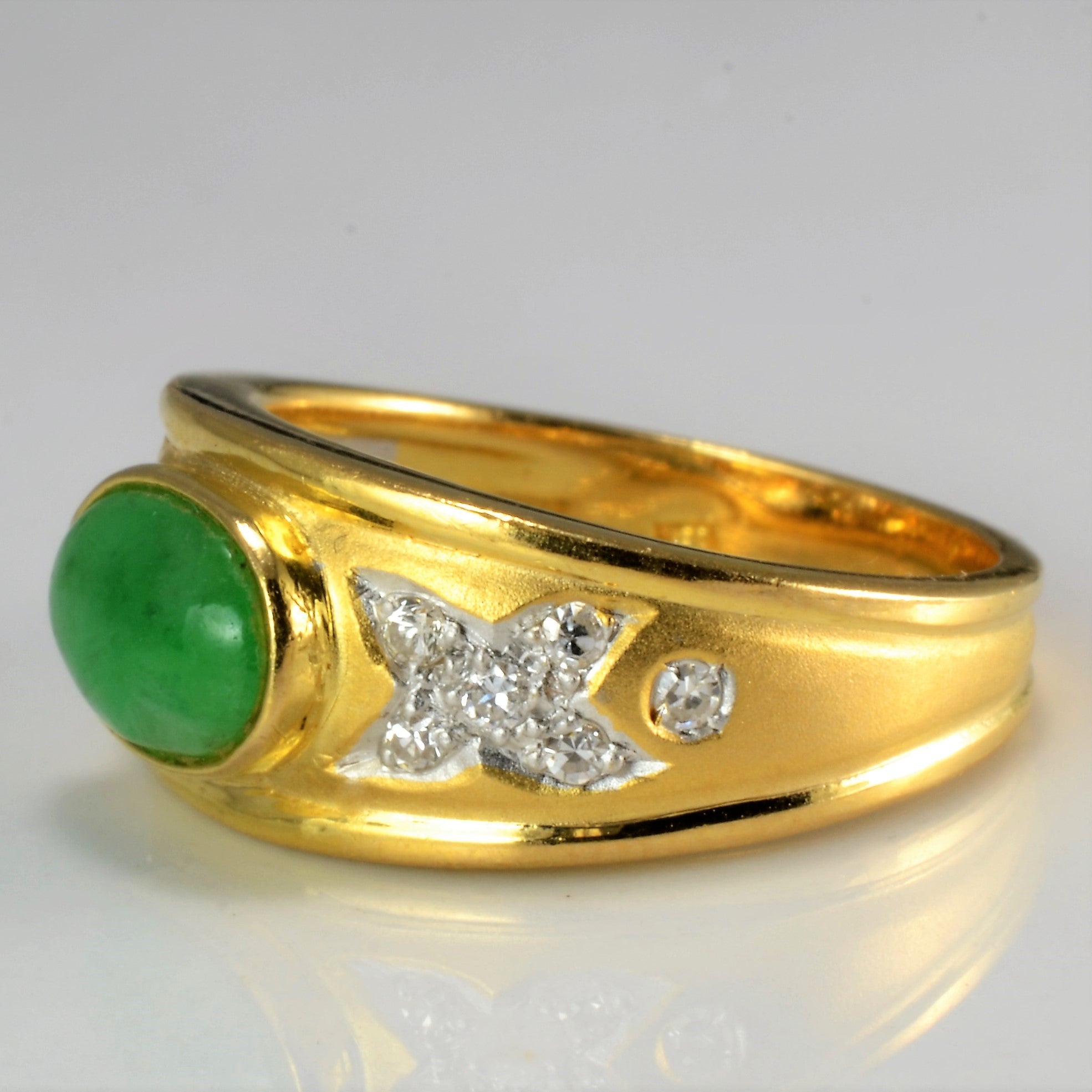 Exquisite Bezel Set Jade & Cluster Diamond Ring | 0.12 ctw | Size 5.25 | Vintage Inspired Jewelry for Women | Perfect for Weddings, Anniversaries & Special Occasions