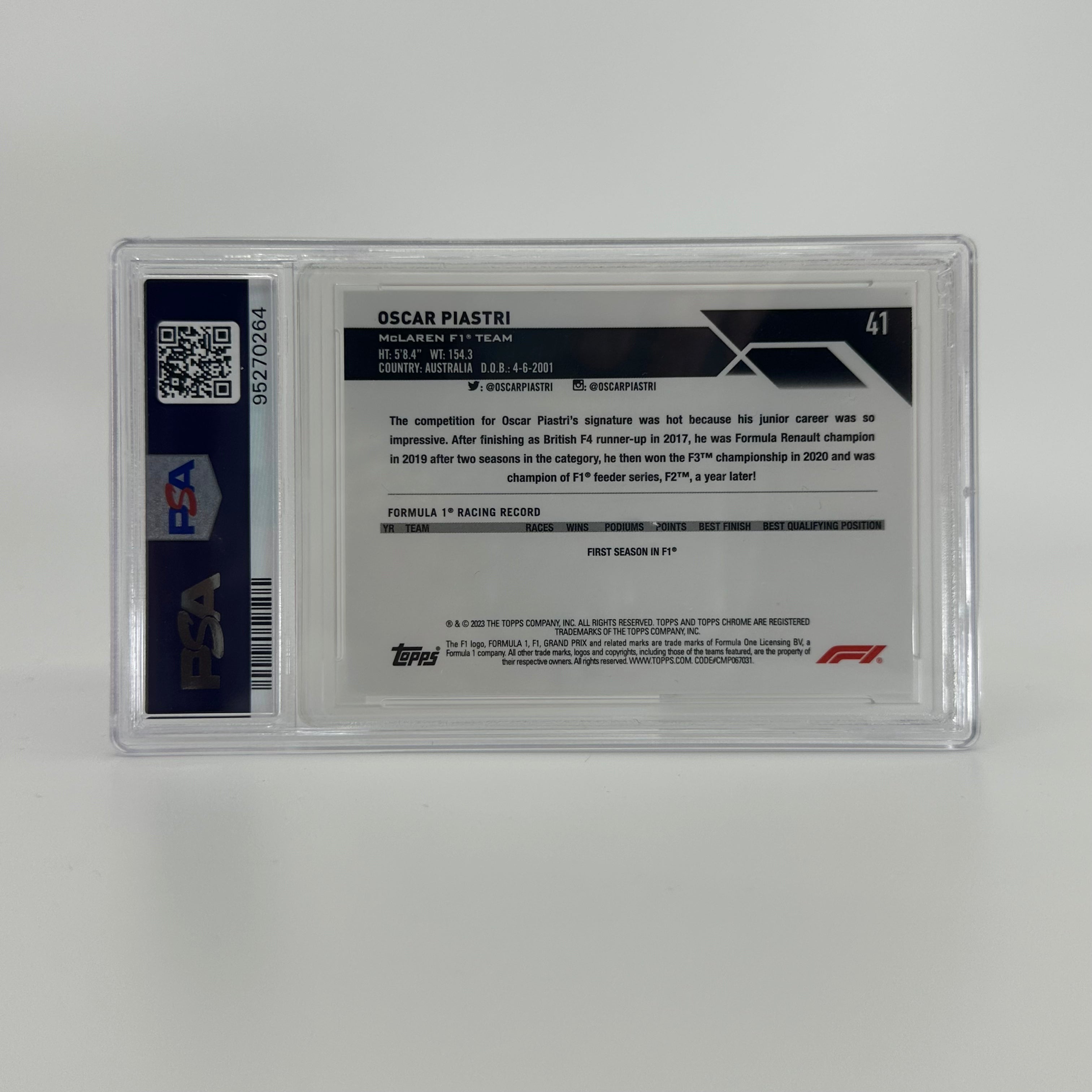 2023 Topps Chrome F1 Oscar Piastri #41 Rookie Card - PSA 5 Sapphire Edition 12/25 Orange | Perfect for F1 Collectors, Racing Fans, and Sports Memorabilia Enthusiasts
