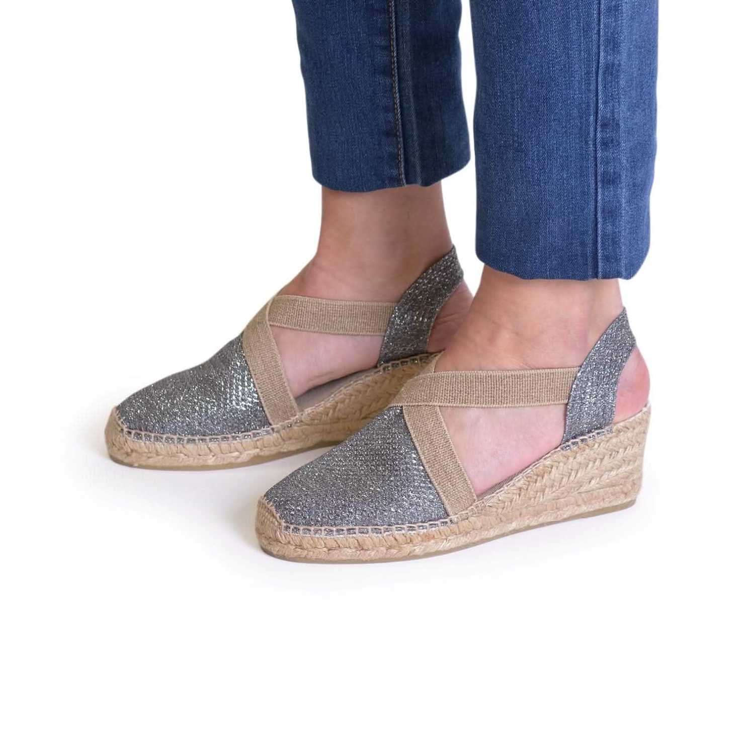 Women's Metallic Cotton Blend Wedge Espadrilles - Comfortable Summer Casual Shoes for Beach, Party & Everyday Wear