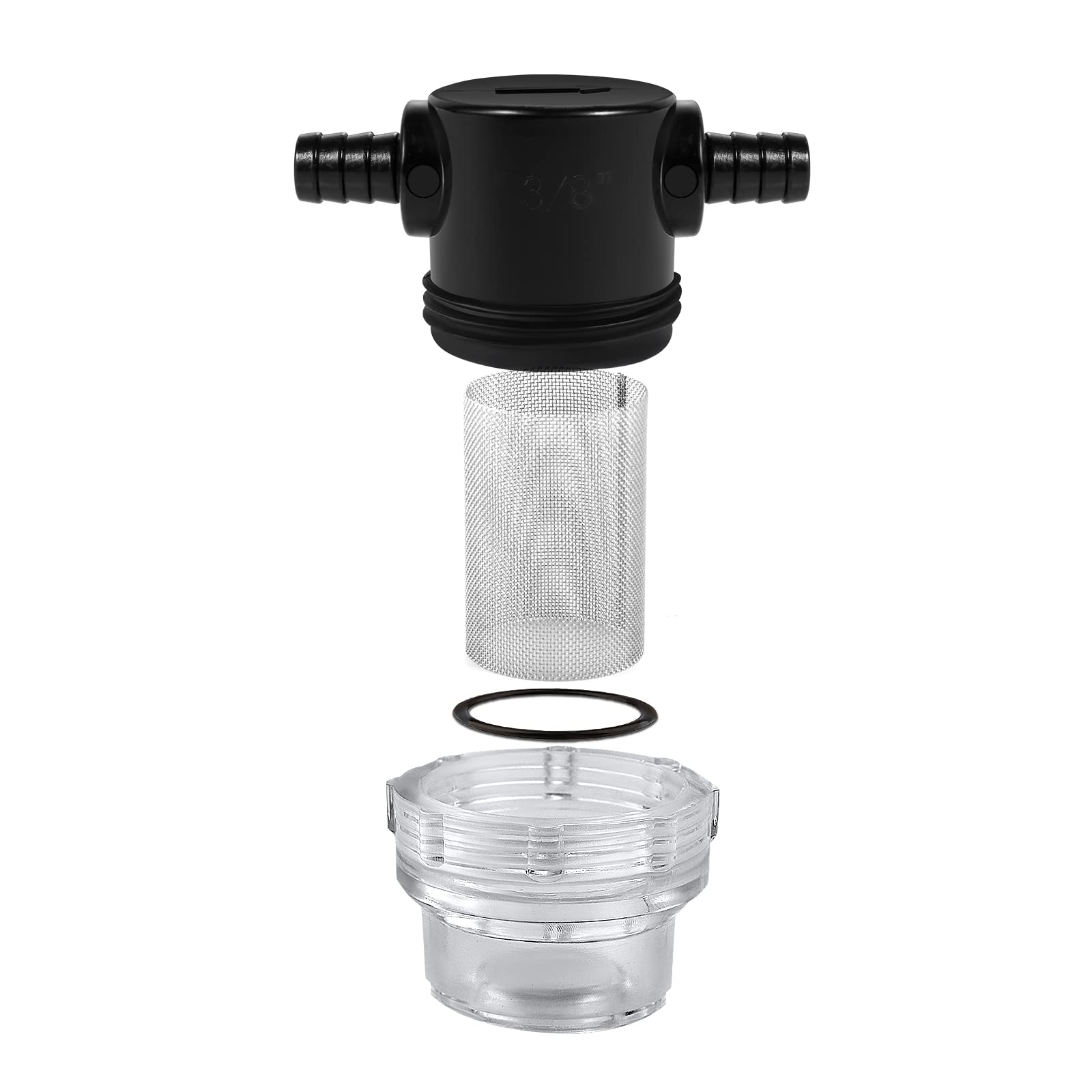 2 Pack 3/8 Inch Water Pump Strainer - 50 Mesh Stainless Steel Screen RV Pump Filter with Twist-On Design for Boat, RV & Home Water Systems
