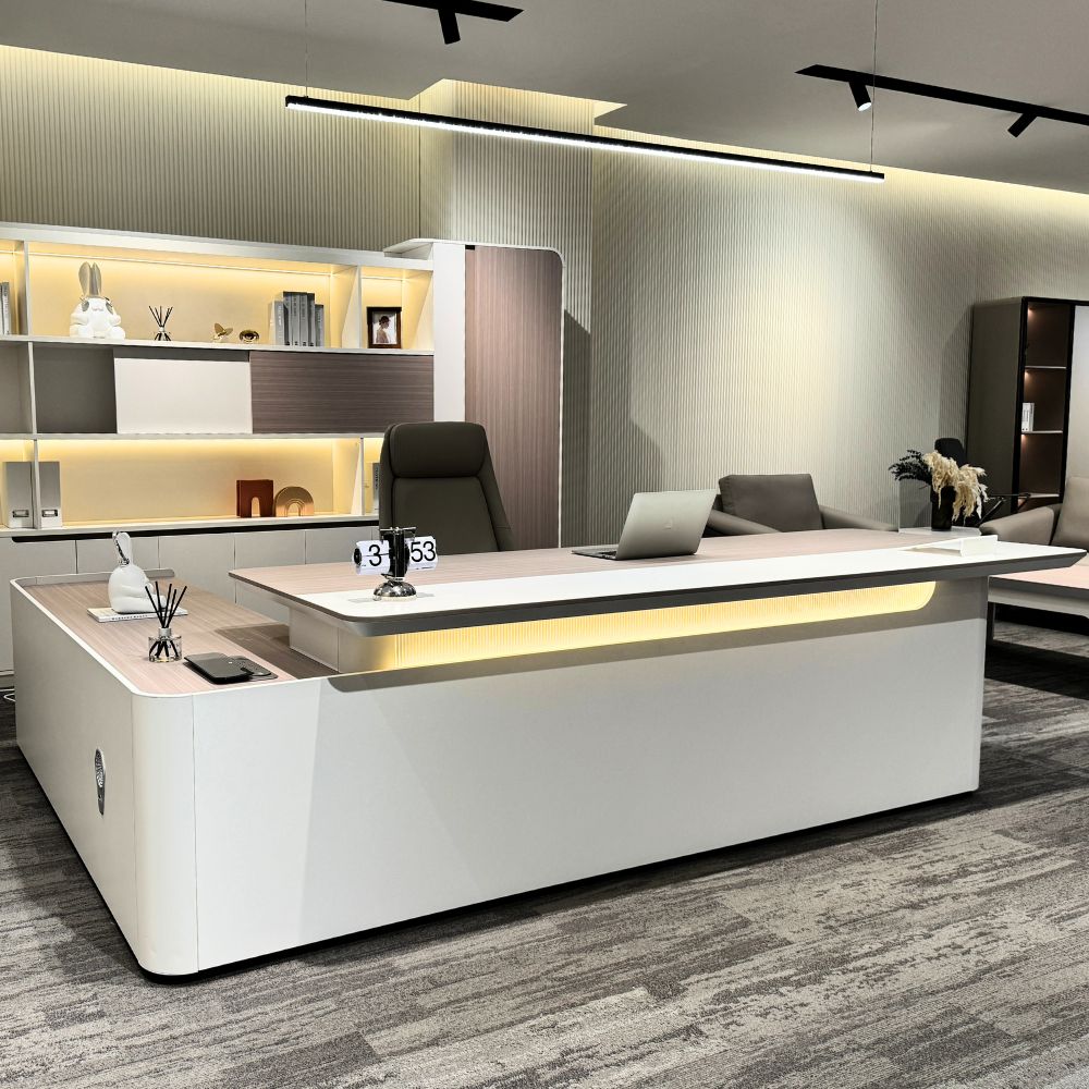 LUSH Executive Desk Right Return 240cm White & Taupe - Premium Office Furniture for Home & Business Workspaces