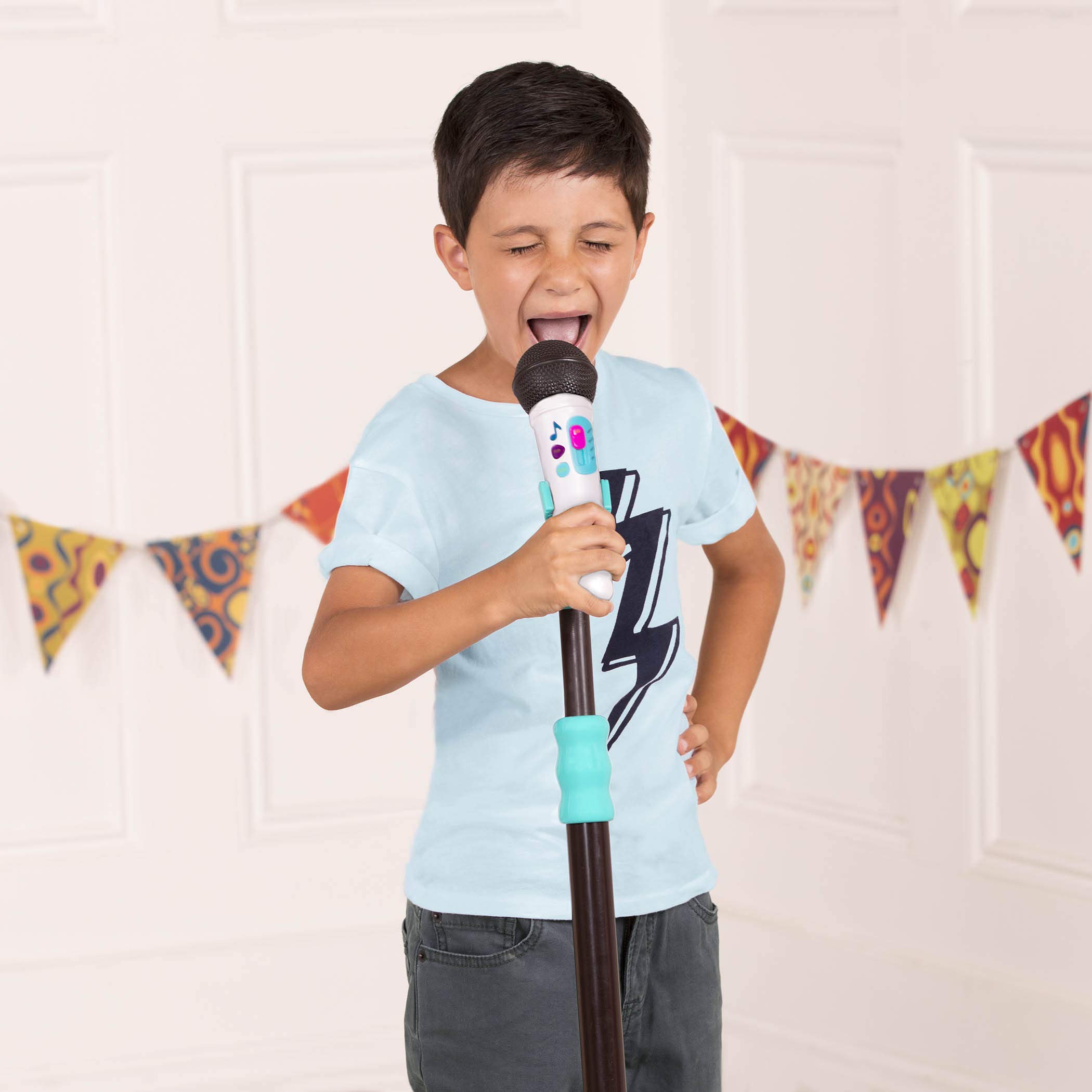 B. Toys Mic it Shine Microphone with Stand - Kids Karaoke Microphone with Light Effects & Adjustable Stand - Perfect for Singing, Parties & Family Fun