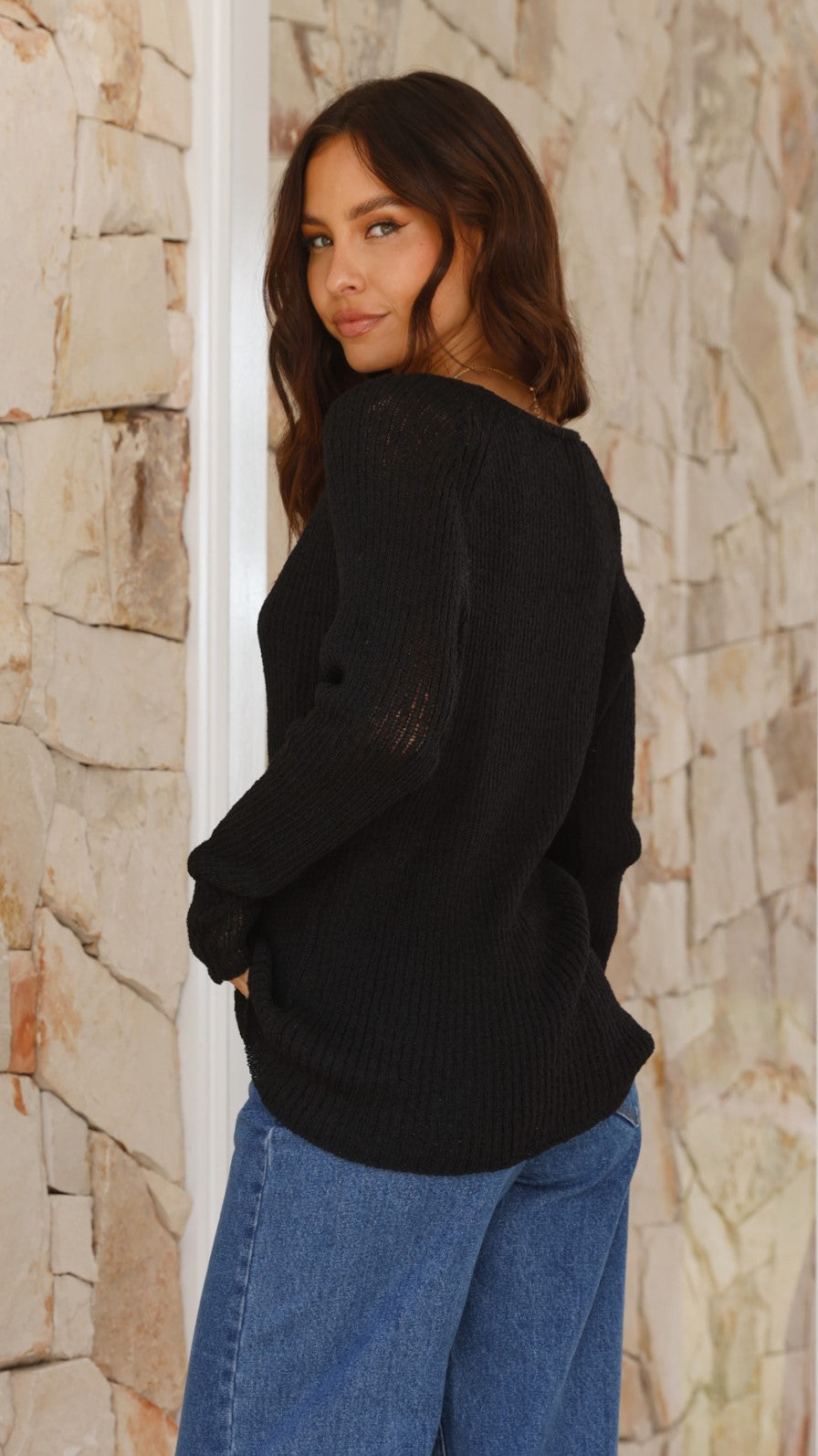 Casale Knit Top for Women - Soft Stretch Comfortable Black Long Sleeve Shirt - Perfect for Work, Casual Outfits & Layering