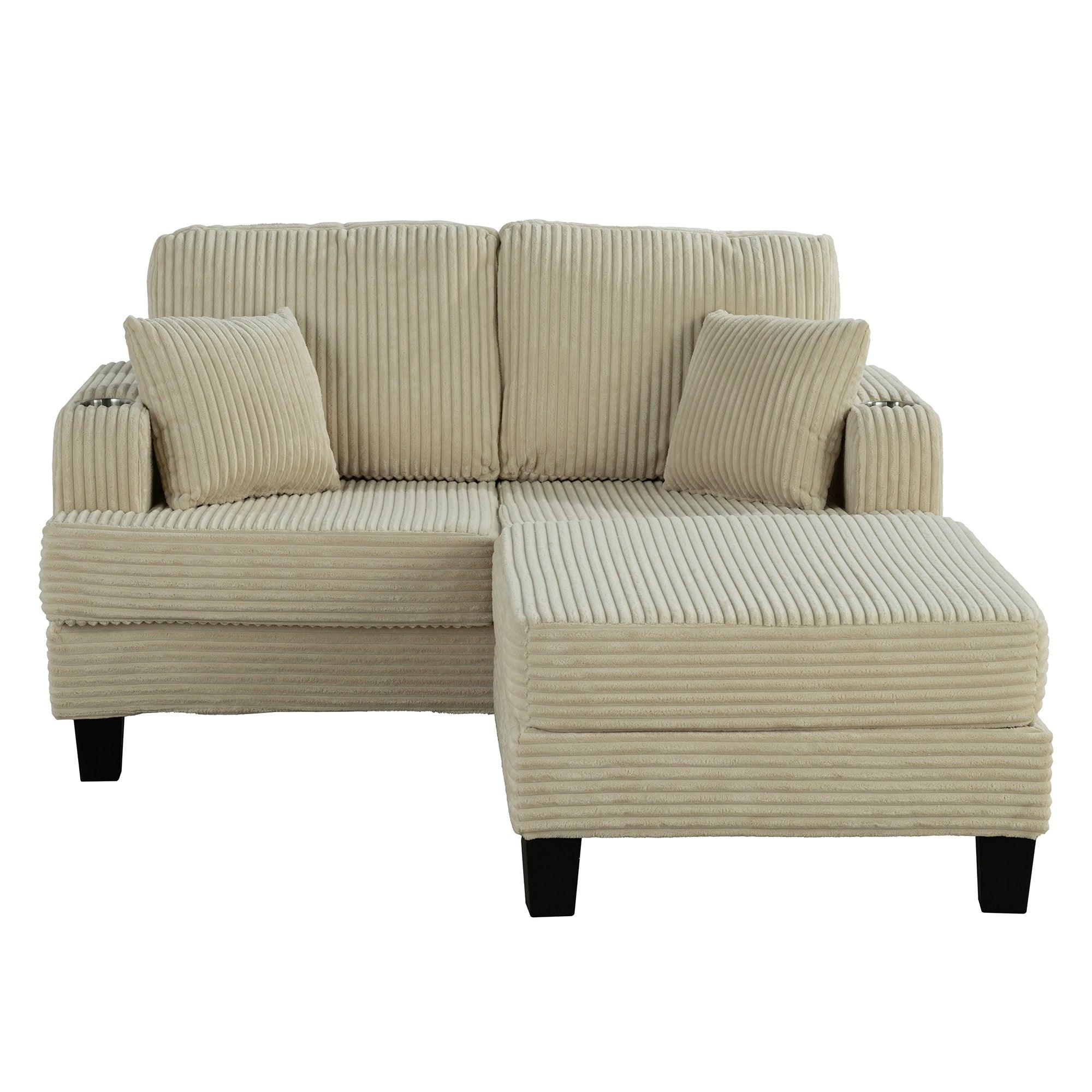 Beige 3-Piece Sectional Sofa Set with Storage Ottoman - 3-Seater Couch & Loveseat for Living Room, Includes USB Charging Ports, Side Pockets & Throw Pillows - Perfect for Family Gatherings, Movie Nights and Small Space Apartments