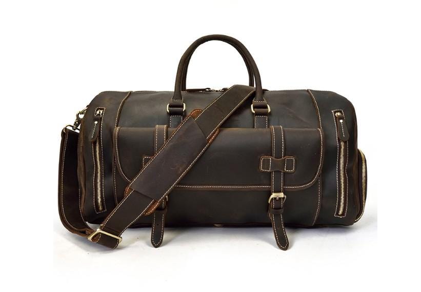 Premium Brown Leather Weekender Bag for Travel - Stylish Carry-On Luggage for Men & Women - Perfect for Weekend Getaways, Business Trips & Airplane Travel