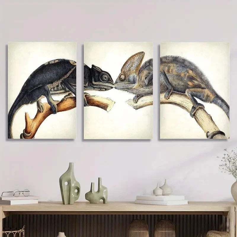 3-Piece Lizard and Chameleon Wall Art Set - Framed Canvas 40x60cm | High Quality Print | 100% Australian Made | Ready to Hang | Perfect for Living Room, Bedroom & Office Decor