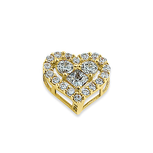 14K Yellow Gold Sparkle Heart Pendant with Round & Princess Cut CZ Stones - Perfect for Valentine's Day Gifts, Anniversary Presents & Everyday Elegance