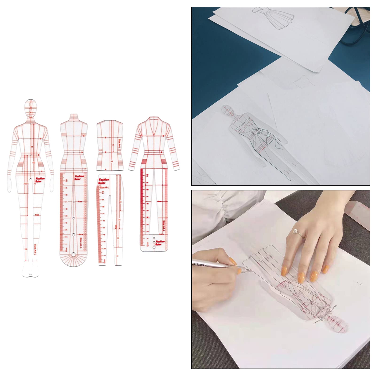 4 Pcs French Curve Ruler Set for Sewing, Dressmaking & Fashion Design - Tailoring Templates for Human Body Patterns (Perfect for DIY Clothing, Costume Making & Professional Garment Design)