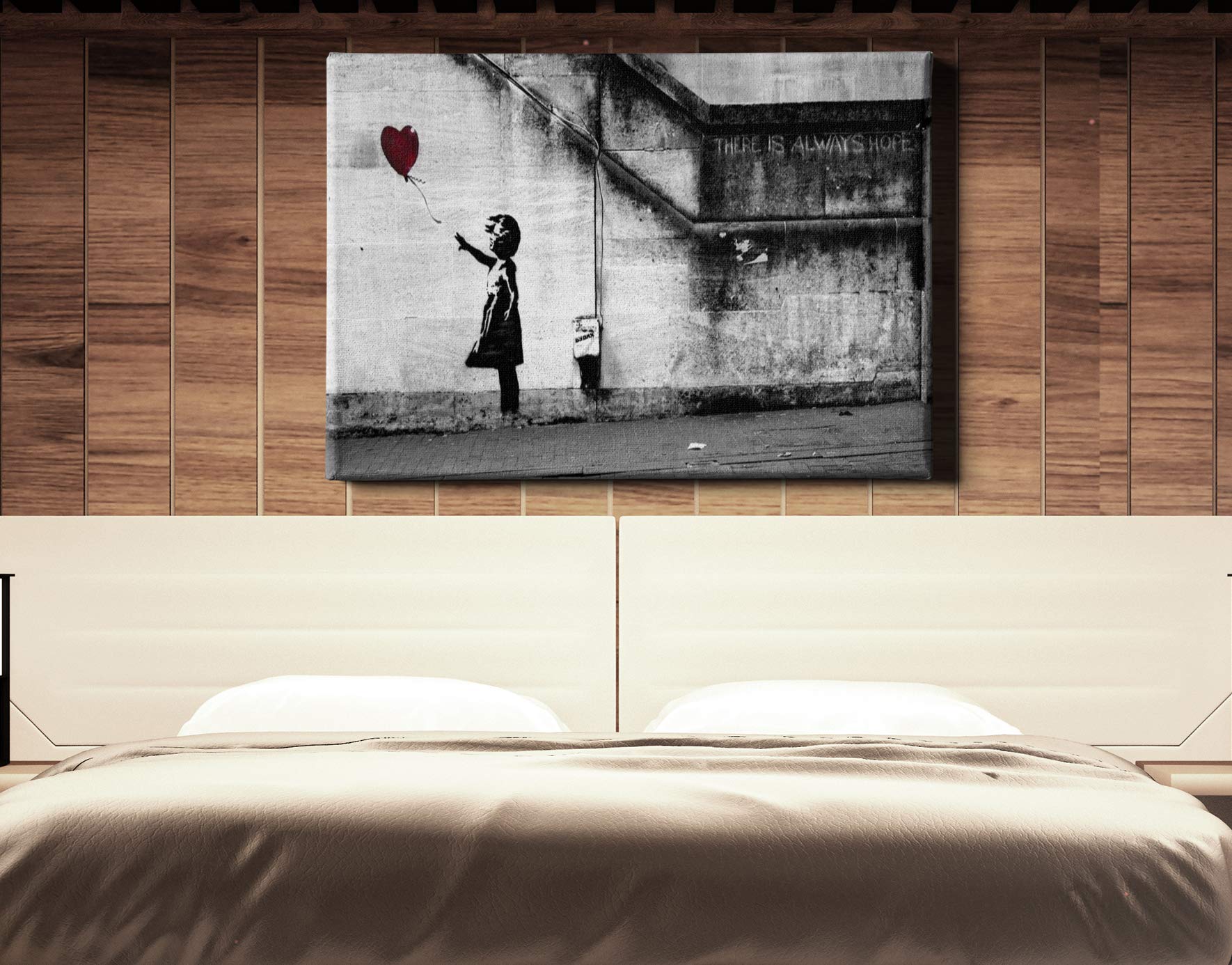 Banksy Balloon Girl 'There Is Always Hope' Canvas Wall Art Print - 45x30 Inch Gallery Wrapped, Street Art Home Decor for Living Room, Bedroom & Office
