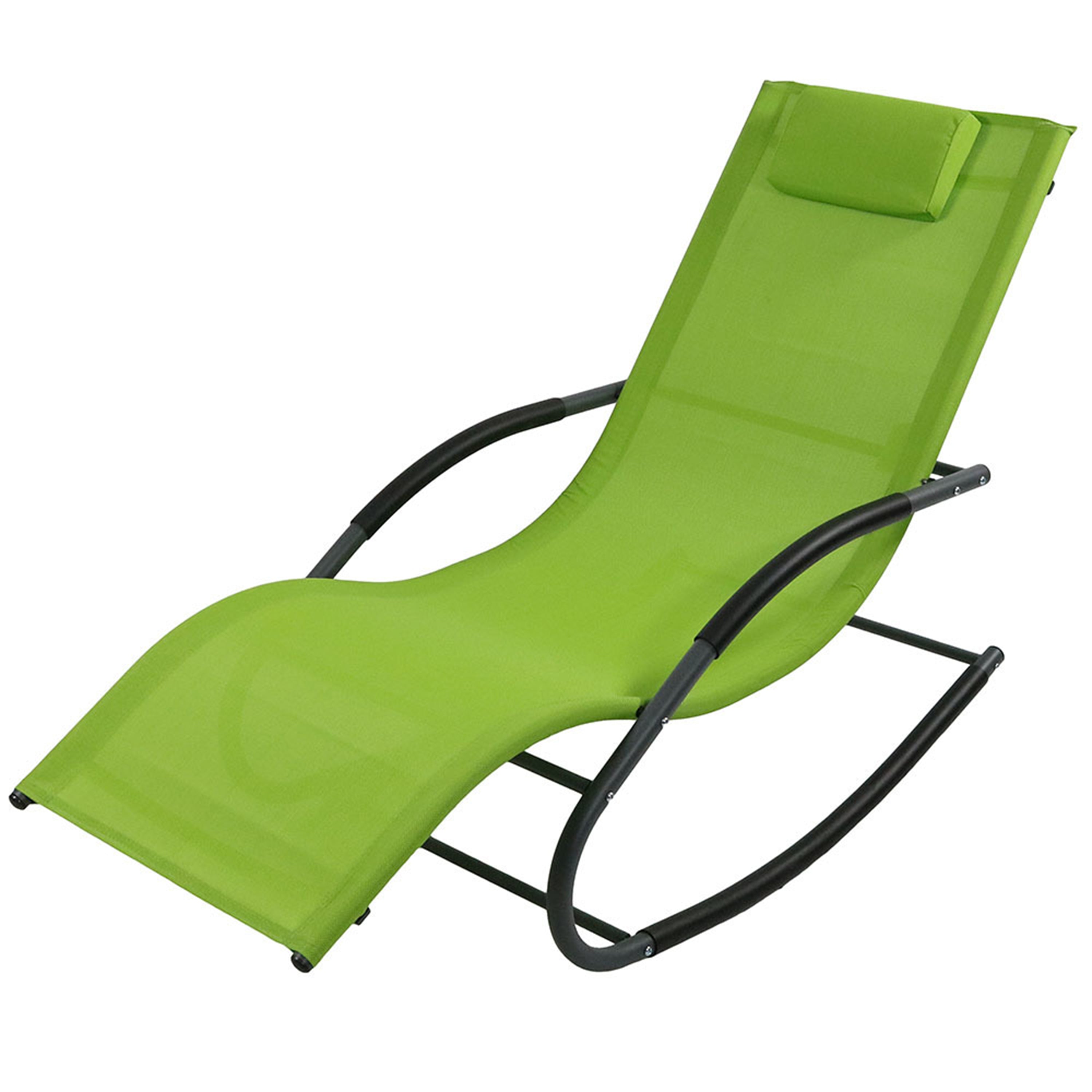 Sunnydaze Outdoor Patio Rocking Wave Lounger with Pillow - Green - Perfect for Poolside Relaxation, Backyard Lounging & Garden Comfort