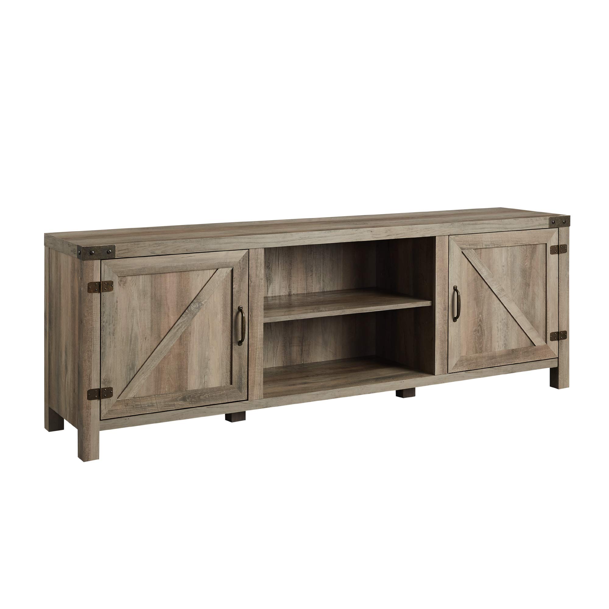 Walker Edison Georgetown Modern Farmhouse Double Barn Door TV Stand for 70-80 Inch TVs, Grey Wash - Perfect for Living Room, Home Theater & Farmhouse Style Decor