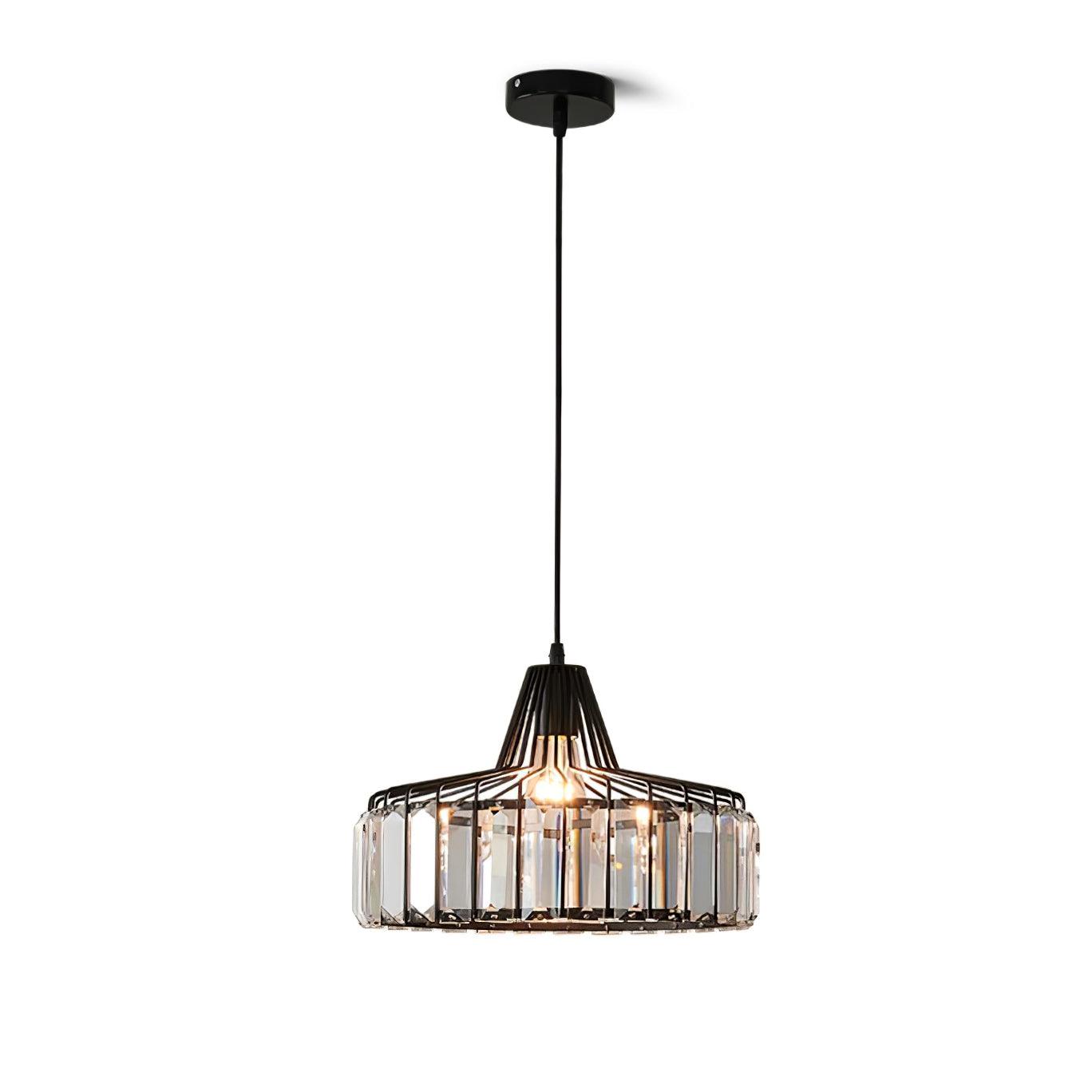 Crystal Drum Pendant Light - Modern Glass Ceiling Chandelier for Dining Room, Living Room & Bedroom Lighting Decor