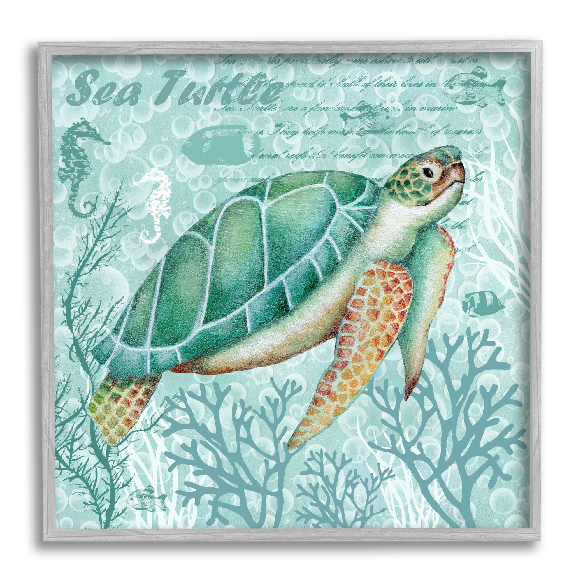 Stupell Industries Sea Turtle Wall Art - Detailed Coral Silhouettes with Fancy Script by Emma Leach | Coastal Home Decor, Beach House Accent, Ocean-Themed Nursery Wall Art