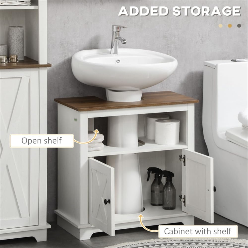 White Pedestal Sink Storage Cabinet with 2 Doors & Adjustable Shelf - Space Saving Bathroom Vanity Organizer for Towels, Toiletries & Cleaning Supplies - Perfect for Small Bathrooms, Powder Rooms & Apartment Living