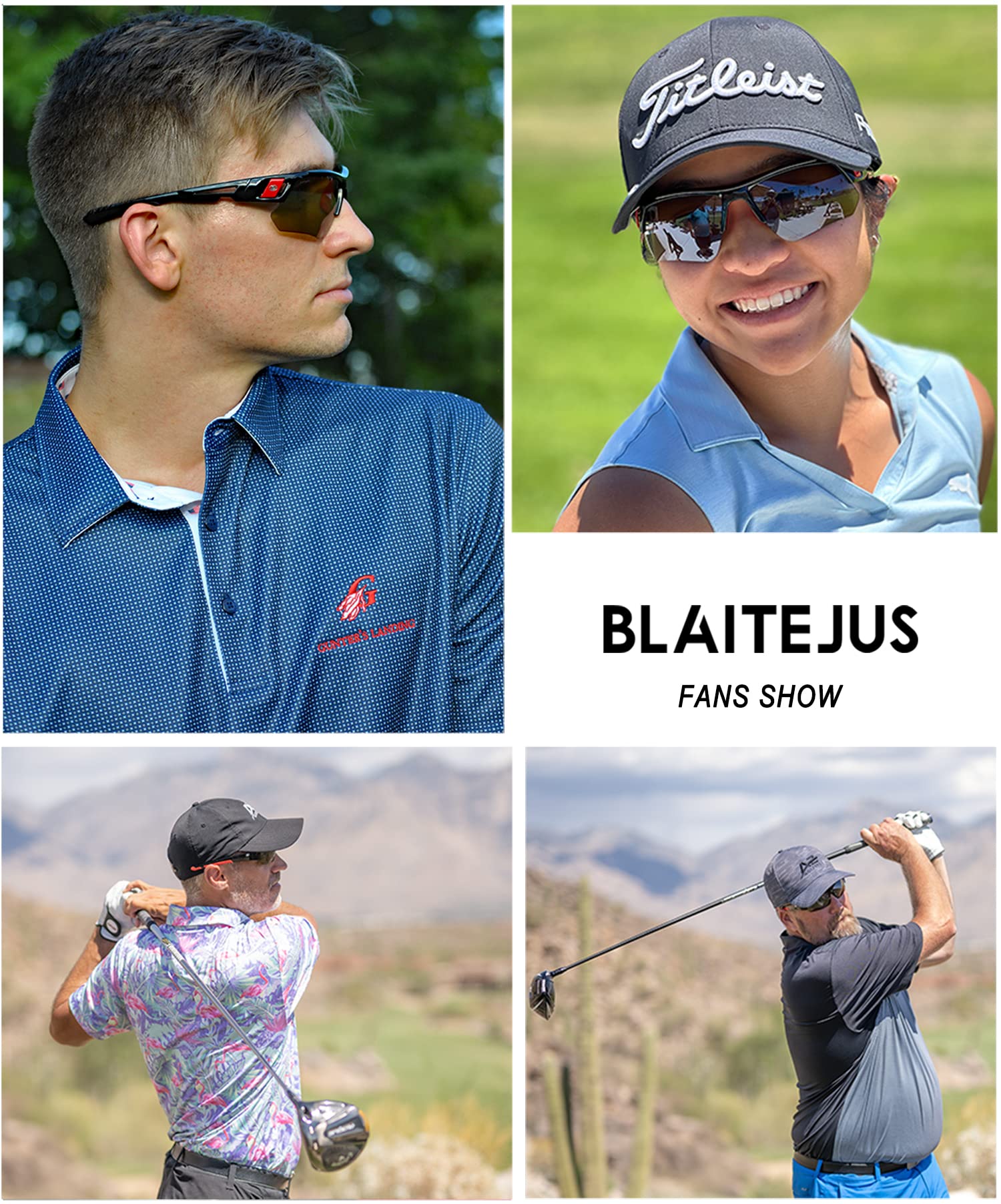 BLAITEJUS Golf Sunglasses for Men & Women - UV400 Protection Wrap Sports Sunglasses with Semi-Rimless Design - Perfect for Golfing, Running, Cycling & Outdoor Activities