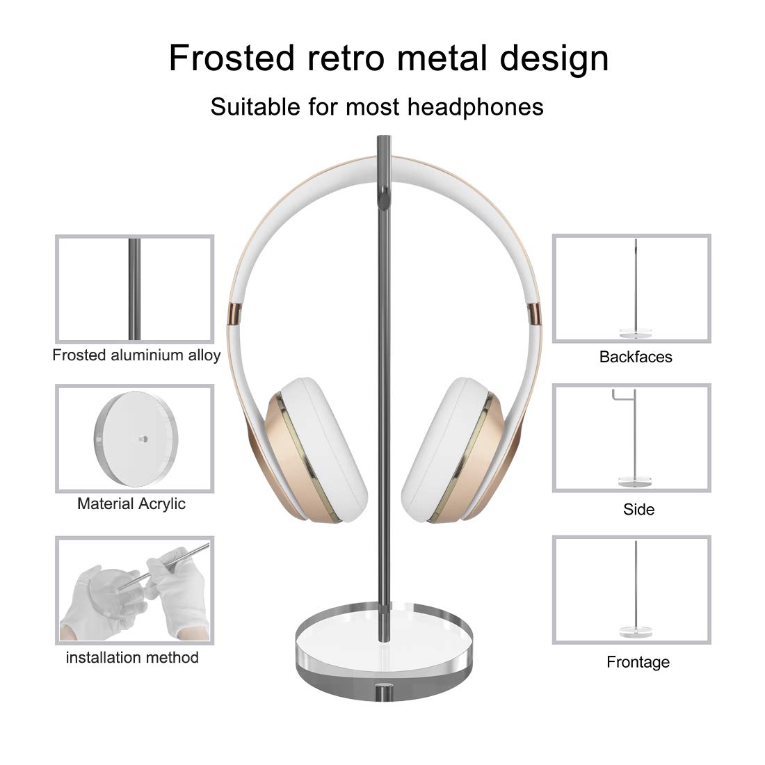 Geekria Premium Acrylic Aluminum Headphone Stand - Universal Gaming Headset Holder & Desk Display Hanger for Bose QC35, Beats Solo3, Sony WH-1000XM4 - Perfect for Home Office, Gaming Setup & Studio Organization (Clear)