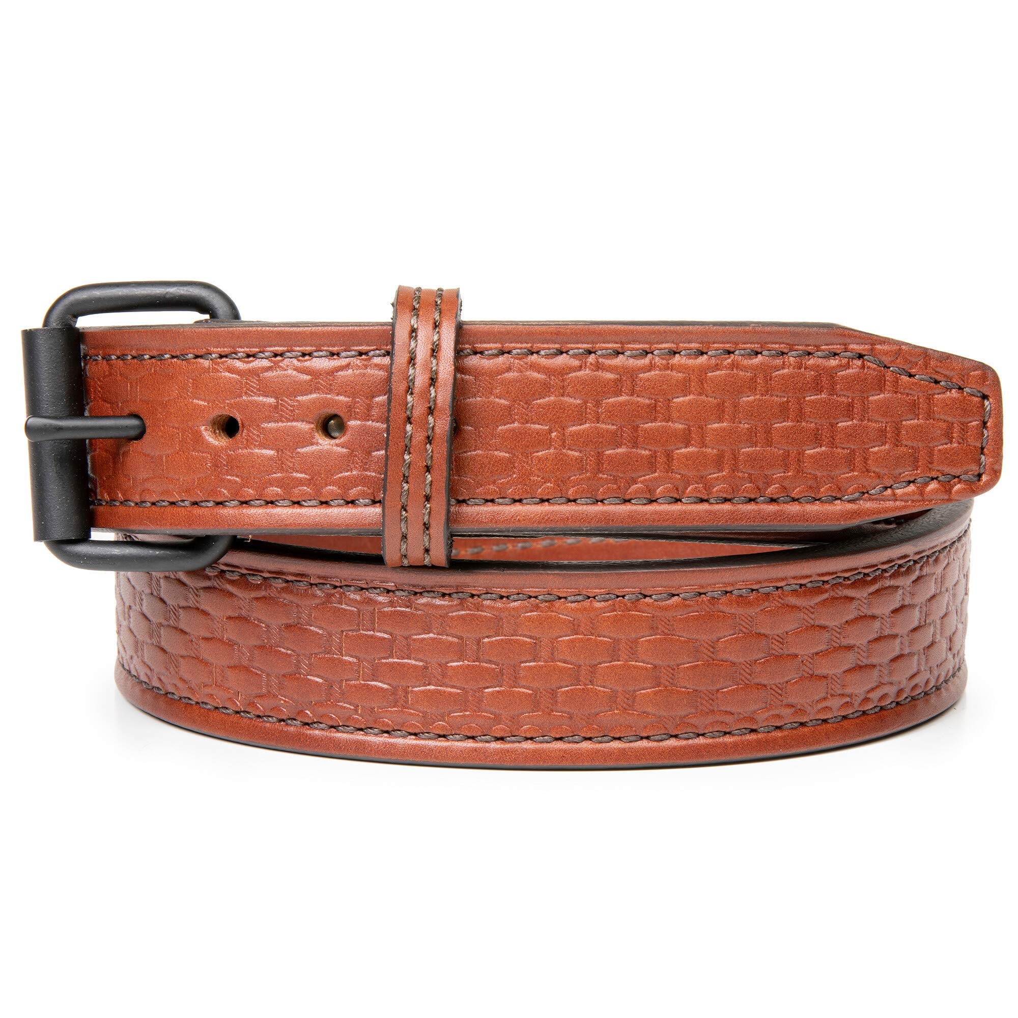 Premium Bigfoot Leather Gun Belt with Basket Weave Pattern - Steel Core Reinforced - Handcrafted in USA - Perfect for Concealed Carry & Outdoor Activities