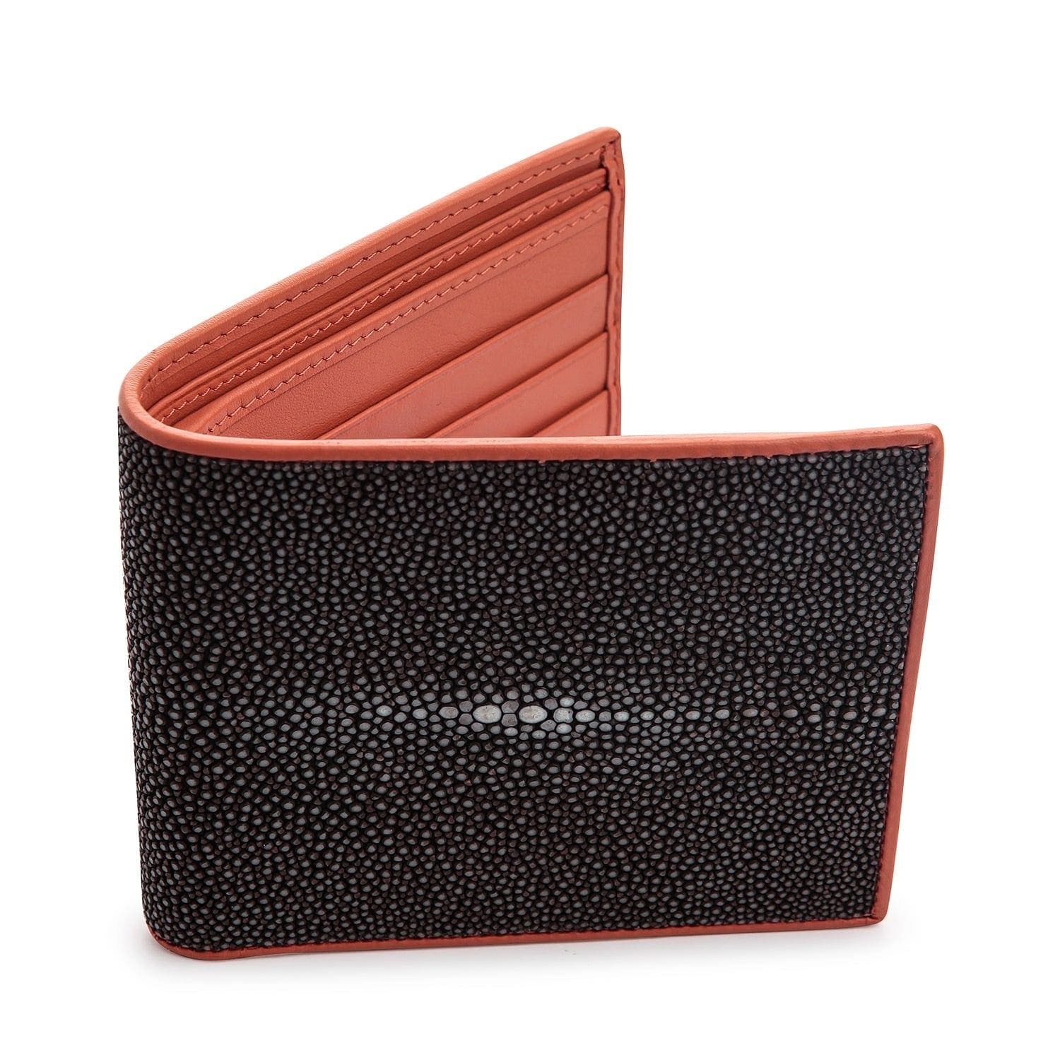 Genuine Stingray Skin Men's Wallet - Two-Tone Black & Brown Leather Bifold for Everyday Use & Gift Giving
