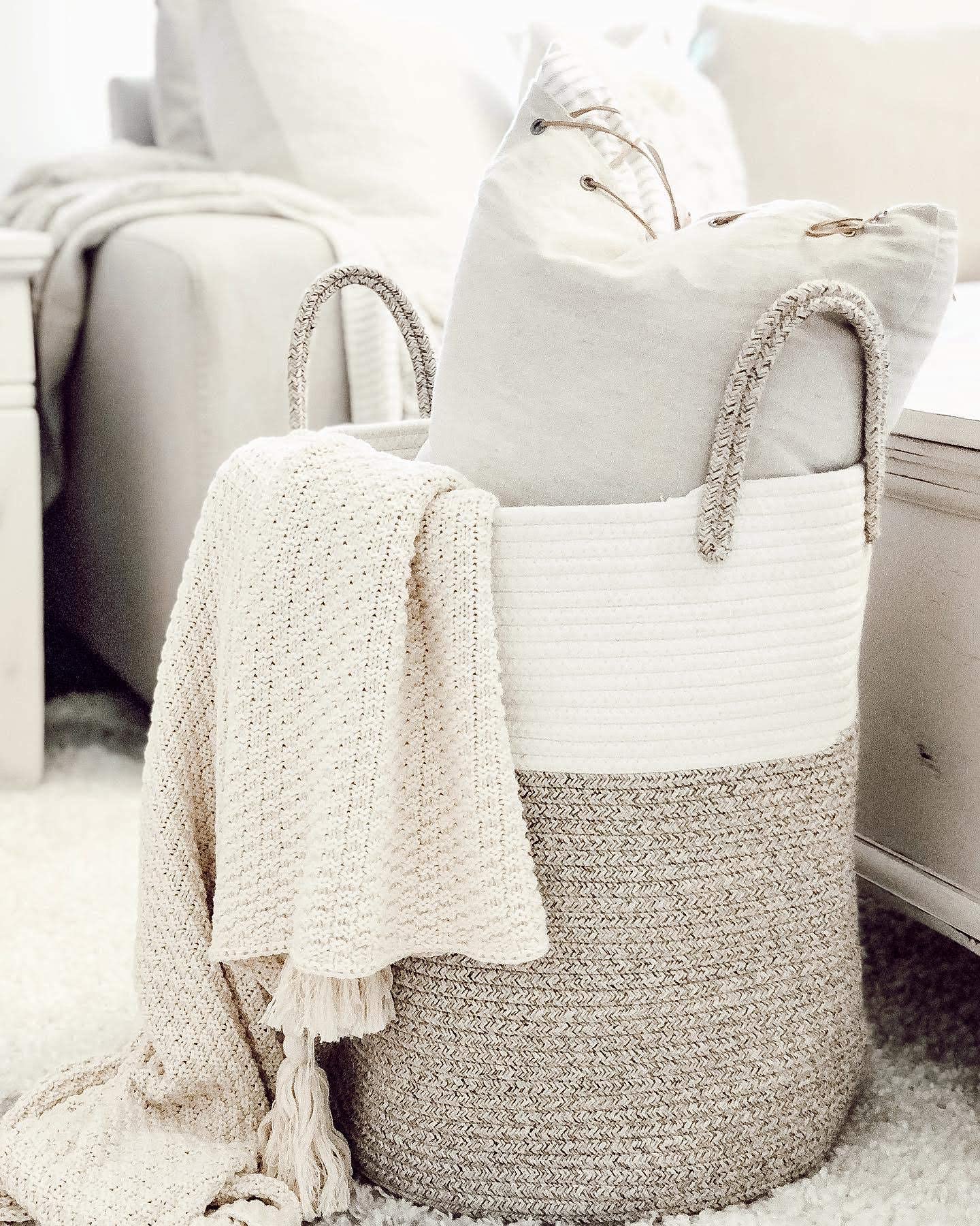 OrganiHaus XXL Woven Rope Laundry Basket - Large 38x45cm Hamper for Blankets, Baby Clothes & Nursery Storage | Natural Brown Scandinavian Home Decor Basket for Bedroom, Bathroom & Laundry Room Organization