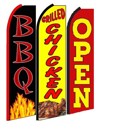 OnPoint Wares BBQ Grill King Feather Flag - Set of 3 Outdoor Party Decorations for Backyard, Tailgating & Grilling Events (Hardware Not Included)