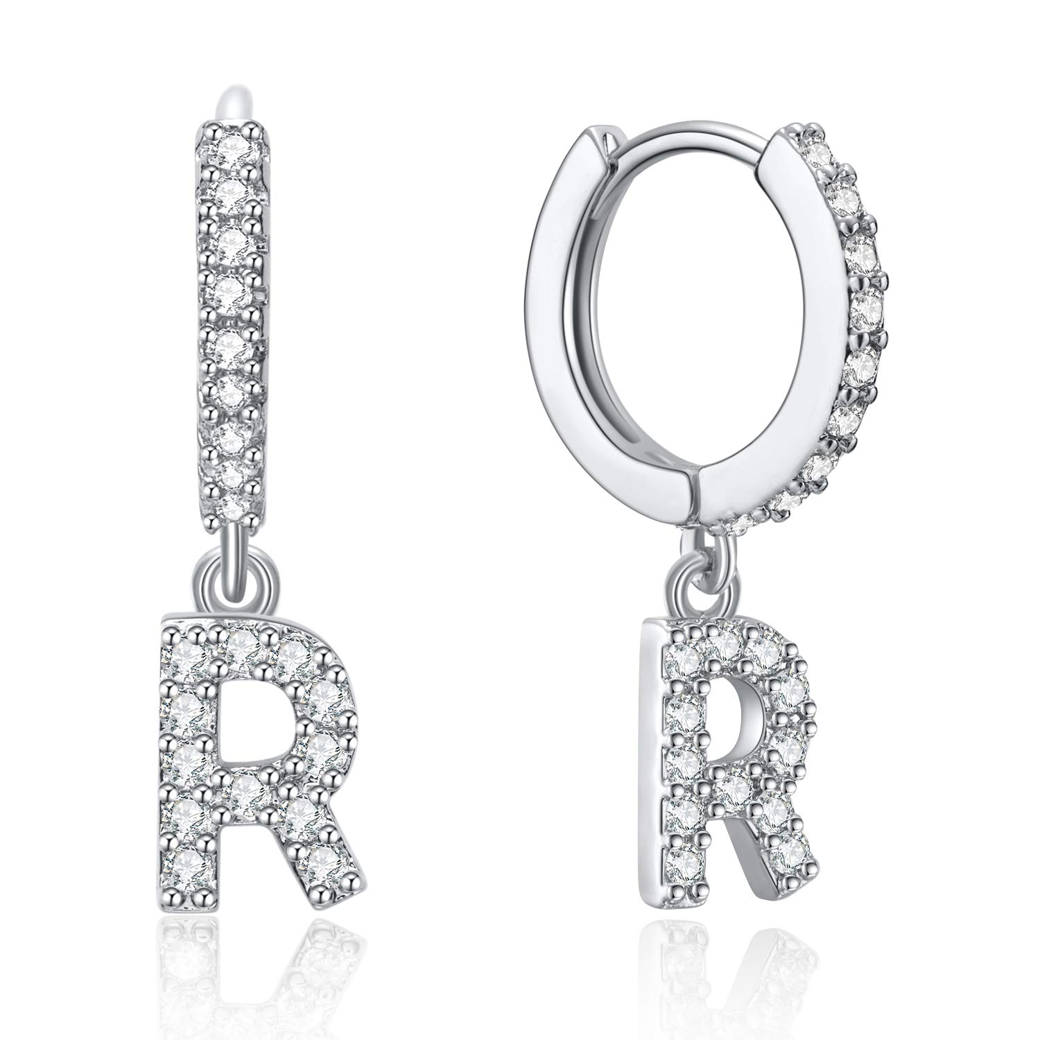 14K Gold Plated Initial Letter Huggie Earrings for Women - Cubic Zirconia Dangle Hoop Earrings with Personalized Letter Charms, Elegant Jewelry Gift for Girls, Perfect for Birthday, Anniversary and Everyday Wear