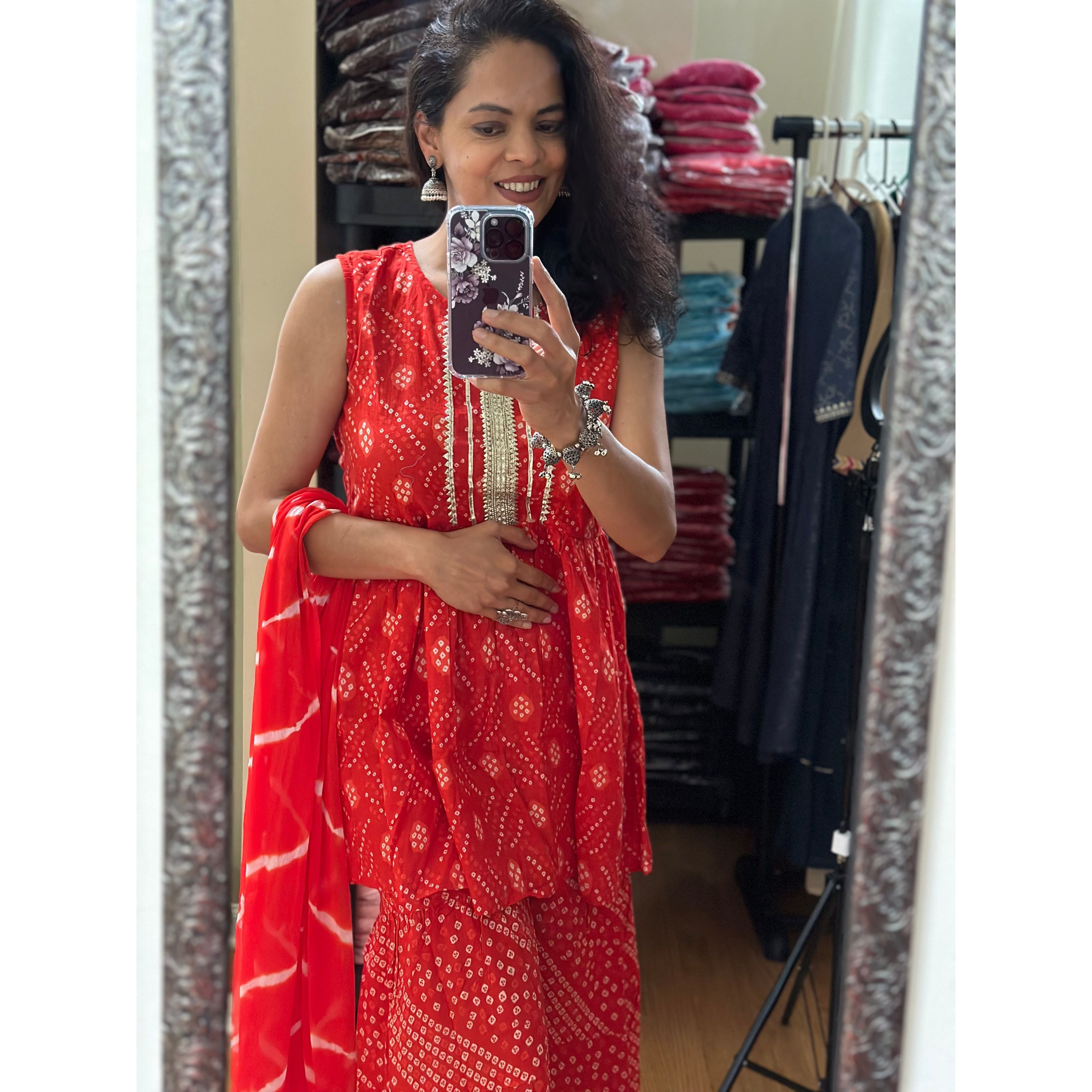 Women's Festive Orange Bandhini Printed Cotton Kurta Set - Perfect for Diwali, Weddings & Ethnic Parties | Comfortable Traditional Indian Outfit