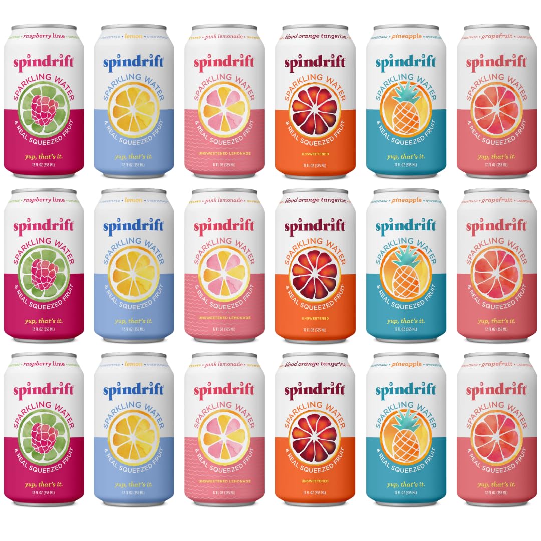 Sparkling Flavored Water Variety Pack with Real Fruit Juice - 18 Pack (12 Fl Oz Cans) | Refreshing Hydration for Workouts, Office & Healthy Lifestyle