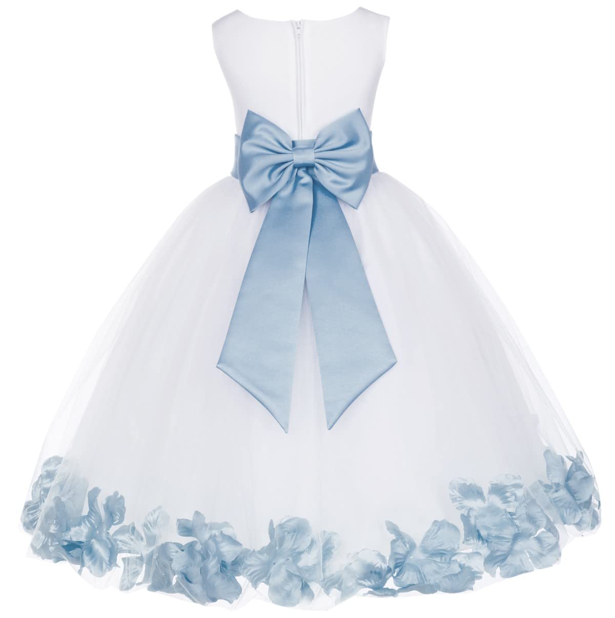 White Tulle Rose Petals Flower Girl Dress - Elegant Christening Gown for Weddings & Baptisms (Style 302T) - Perfect for Flower Girls, Pageants & Special Occasions