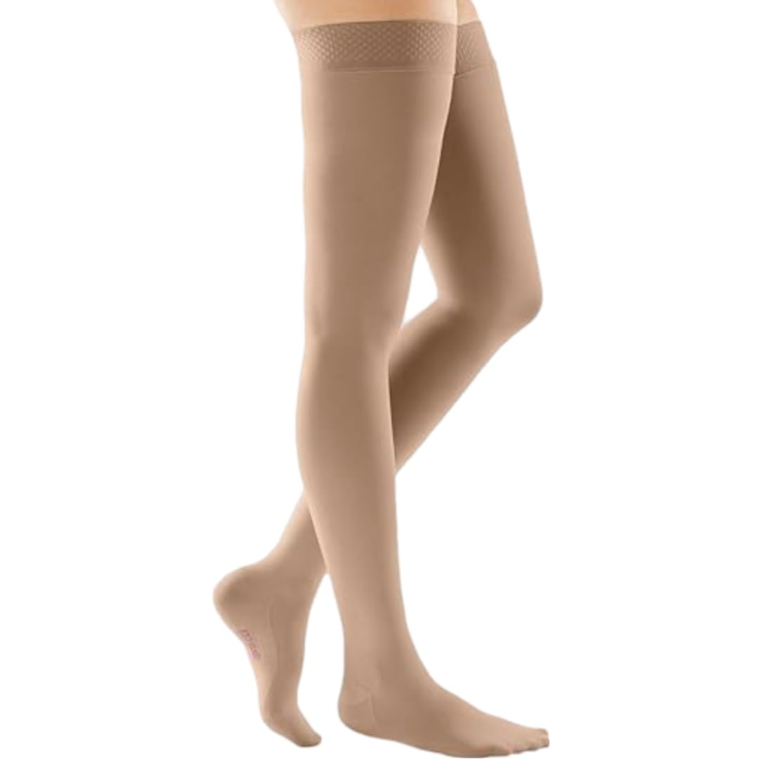 Mediven Comfort Women's 20-30 mmHg Thigh High Compression Stockings with Silicone Top Band - Closed Toe Circulation Support, Semi-Transparent Medical Hosiery for Varicose Veins, Edema & Travel Comfort