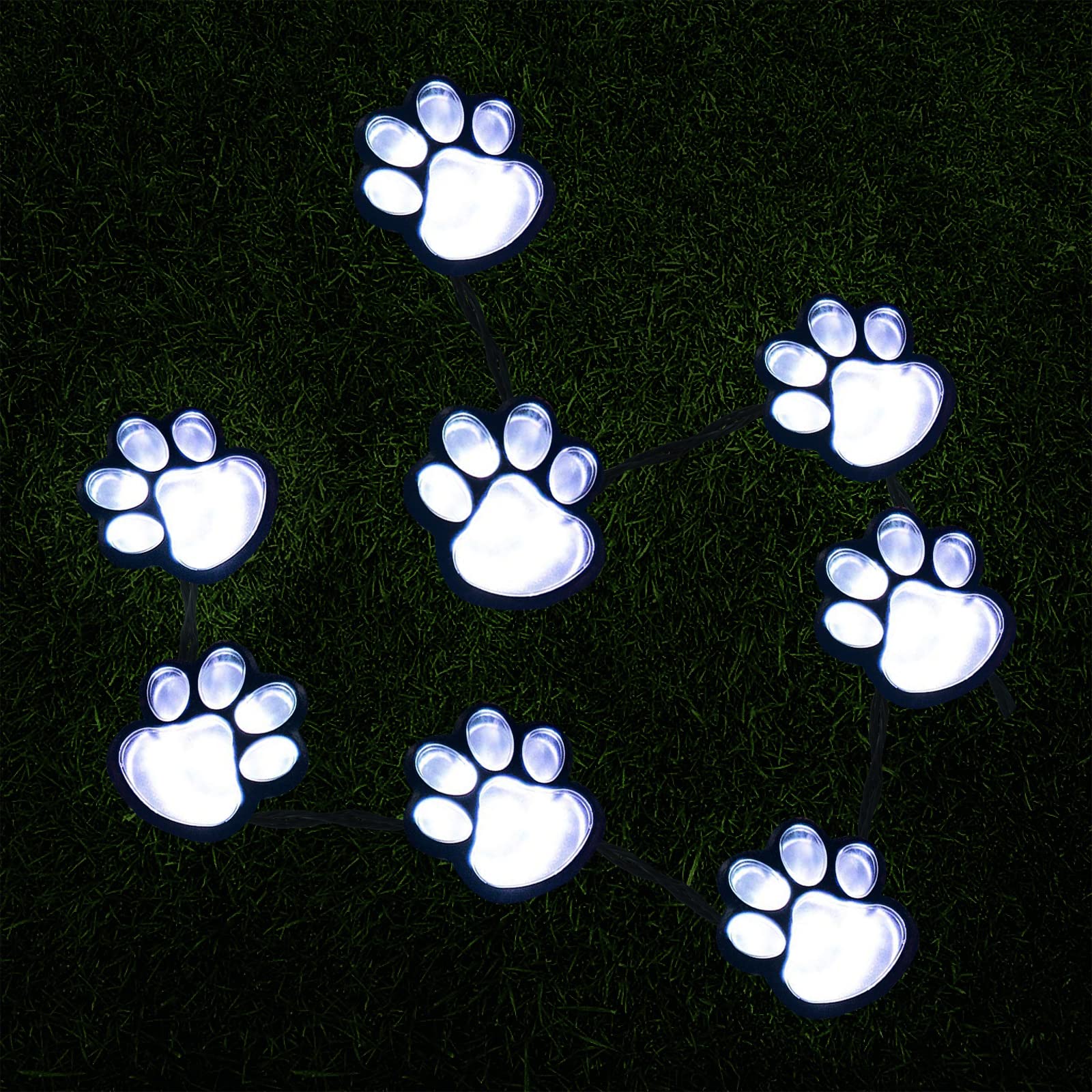 16.8ft Solar Powered Paw Print String Lights - Waterproof Outdoor Dog & Cat Animal Decor (Set of 8) | Cold White LED Pathway Lighting for Garden, Patio, Yard | Perfect Gift for Pet Lovers