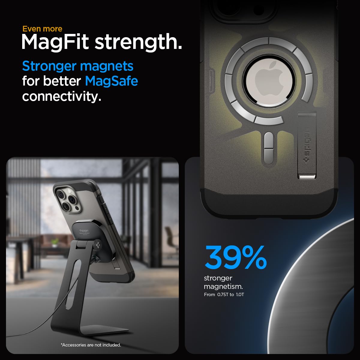 Spigen Tough Armor MagFit Magnetic Case for iPhone 15 Pro Max - Military-Grade Certified Protective Cover with Strong Magnets (Gunmetal) | Perfect for Work, Travel & Everyday Use