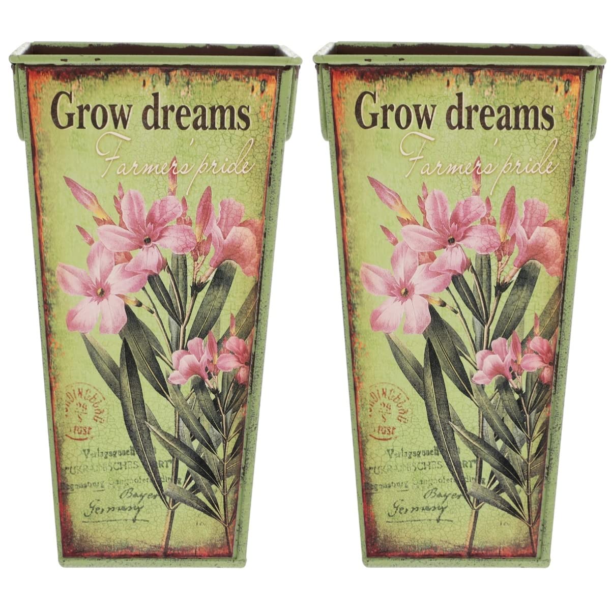 Yardwe 2-Pack Vintage Iron Planters - Rustic Farmhouse Bucket Plant Pots for Indoor/Outdoor Flowers & Succulents | Perfect for Porch, Garden & Home Decor