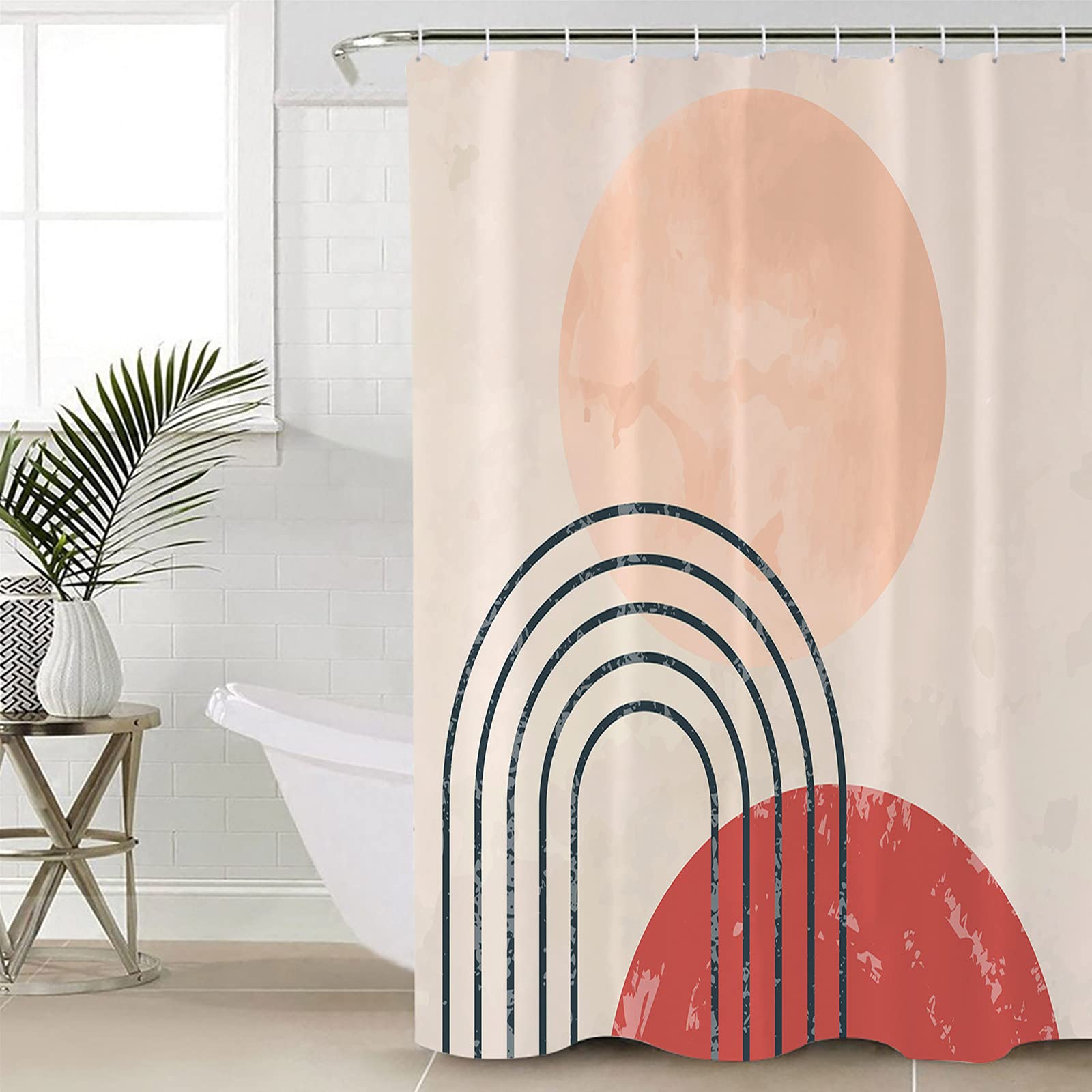 Waterproof Polyester Shower Curtain Set with Hooks - 36x72 Inches Abstract Tropical Plants Sun & Rainbow Design for Bathroom Privacy - Perfect for Showers, Bathtubs, and Stall Enclosures - Adds Vibrant Style to Your Bathroom Decor