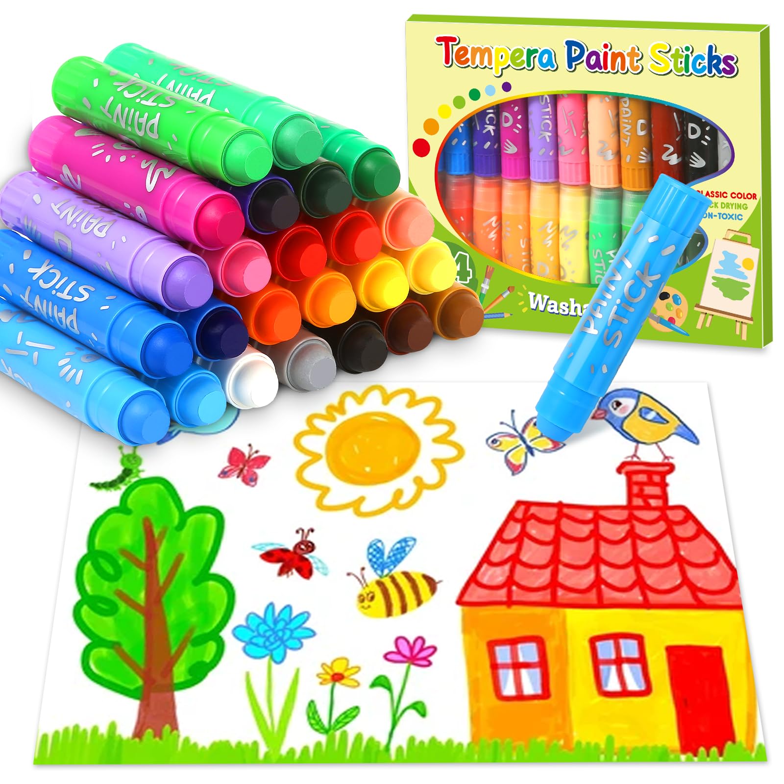 Jumlys 24 Colors Tempera Paint Sticks - Washable Non-Toxic Art Supplies for Kids & Toddlers, Quick Drying Craft Paints for Drawing, Coloring & DIY Projects - Perfect for Classroom, Home & Birthday Party Activities