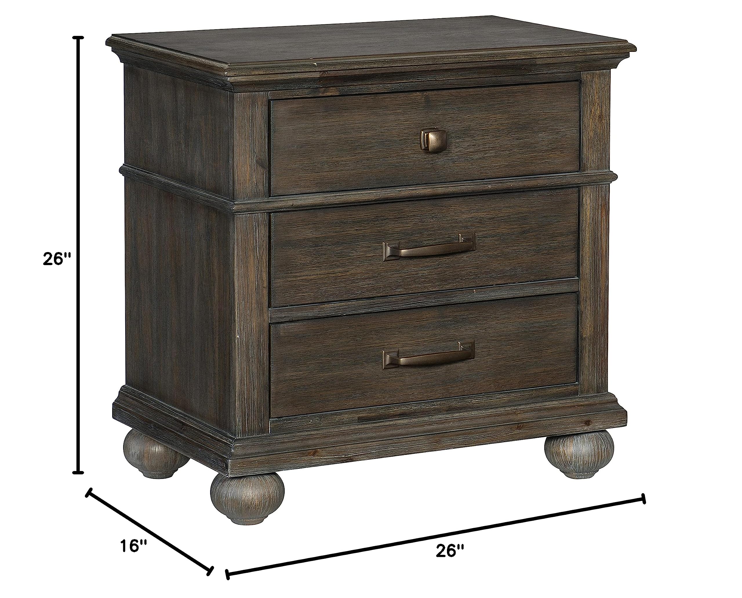 Lexicon Busselton 3-Drawer Nightstand - Rustic Brown Wood Bedside Table for Bedroom, Living Room & Guest Room - Compact Storage Cabinet with Drawers for Home Decor