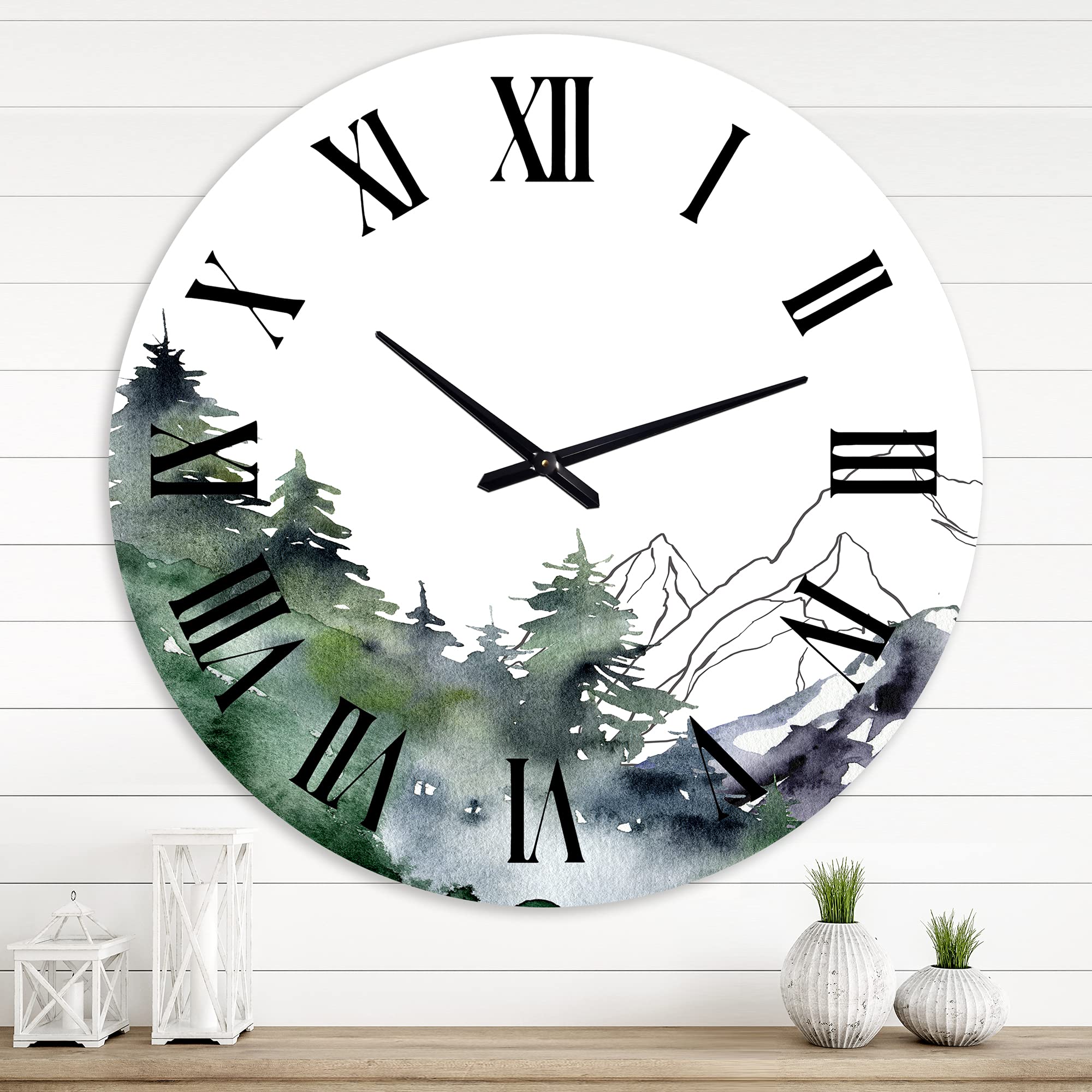 DesignQ Modern Winter Dark Blue Mountain Landscape Wall Clock - Large Nature-Themed Wall Art for Living Room, Bedroom & Office Decor | Perfect for Home, Office & Gifts