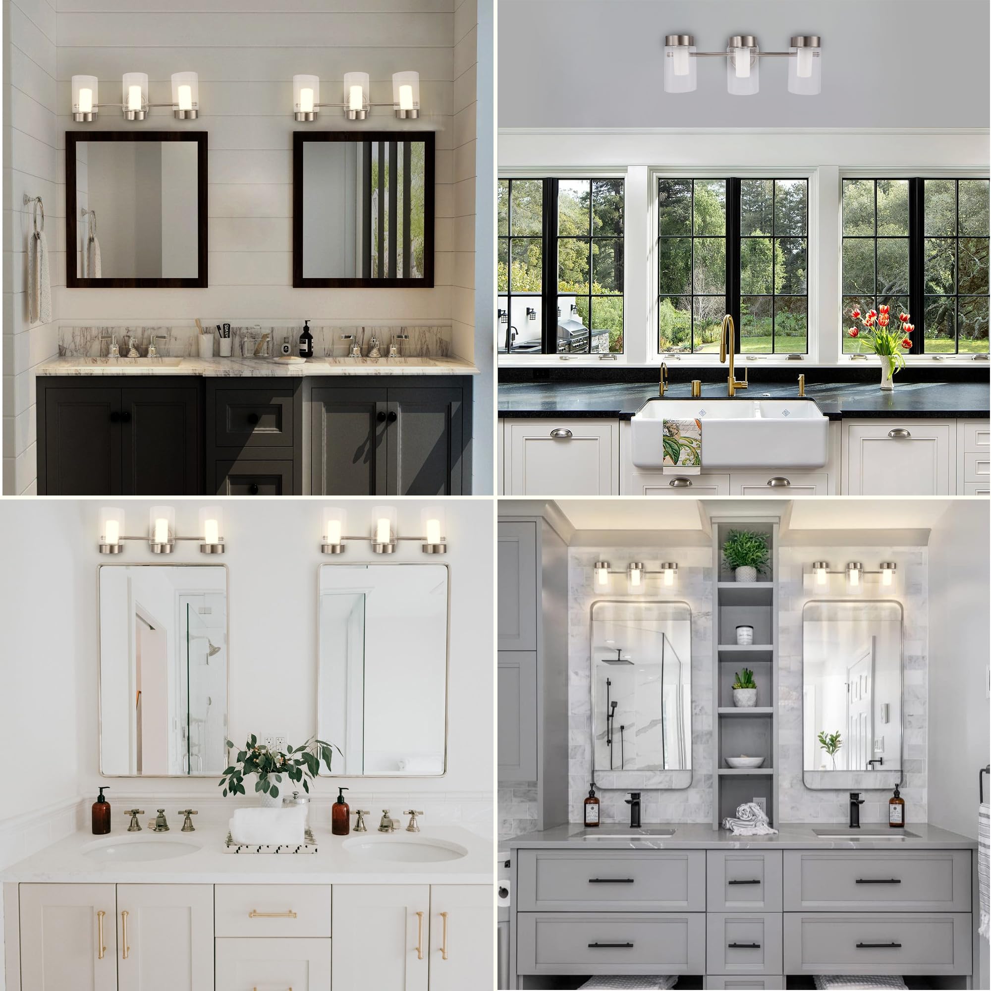 LEDMyplace 3-Light Modern LED Bathroom Vanity Light - 25W, 4000K Cool White, 1600 Lumens, Dimmable Wall Lamp with Brushed Nickel Finish & Clear Glass Shade - Perfect for Bathroom Mirror Lighting, Living Room Accent, and Home Decoration