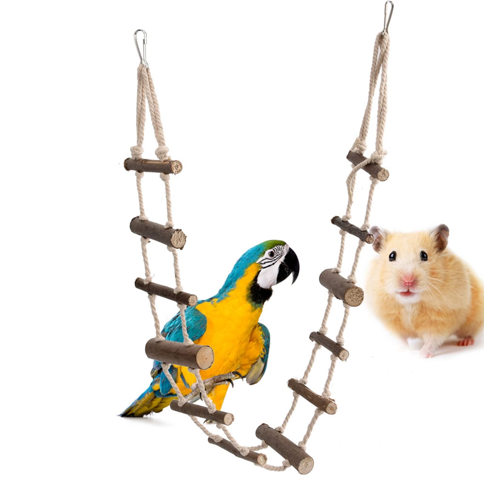 **Wooden Pet Ladder for Small Animals - 39.4in Climbing Toy for Hamsters, Squirrels, Rats & Birds - Cage Accessory with Hook for Play & Exercise - Perfect for Small Pet Cages, Playpens & Enrichment Activities**