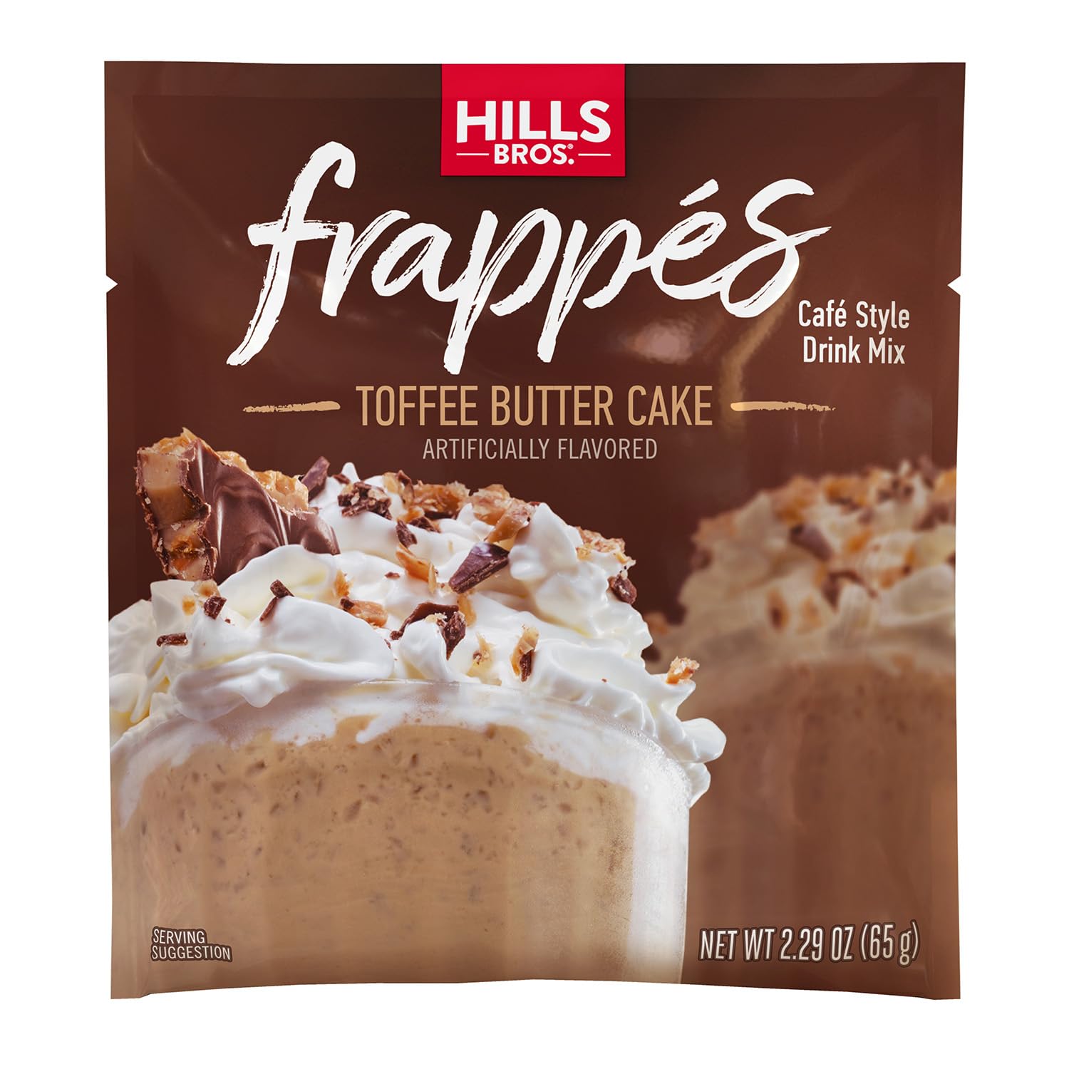 Hills Bros. Toffee Butter Frappé Drink Mix - 12 Pack (2.3 oz Each) | Gluten Free, Kosher Certified | Rich & Creamy Instant Coffee Beverage | Perfect for Iced Coffee, Dessert Topping & Afternoon Treats