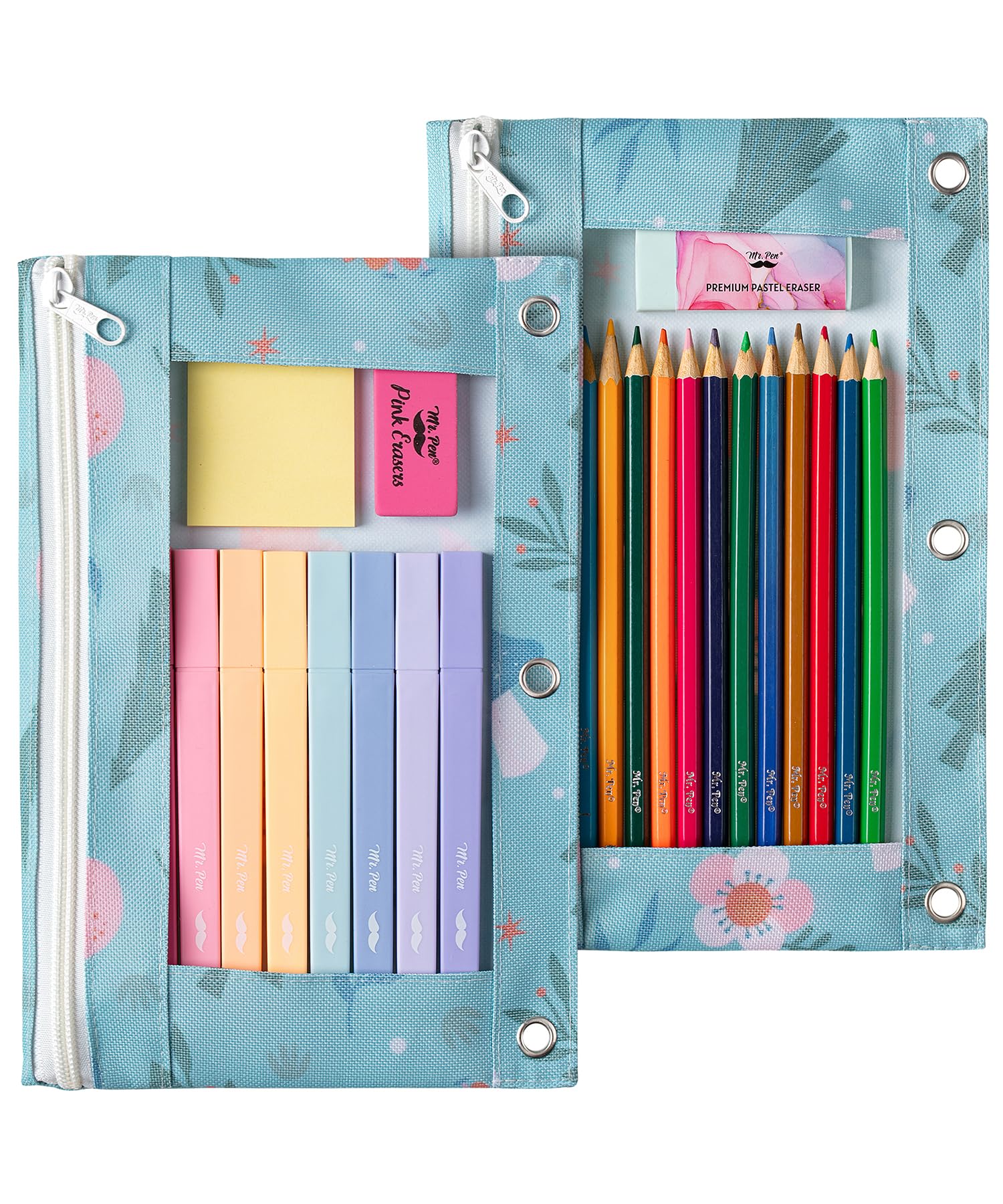 Mr. Pen 2-Pack Zippered Pencil Pouch for 3-Ring Binder - Durable Pencil Cases & School Supplies Organizer for Students, Office & Travel Use