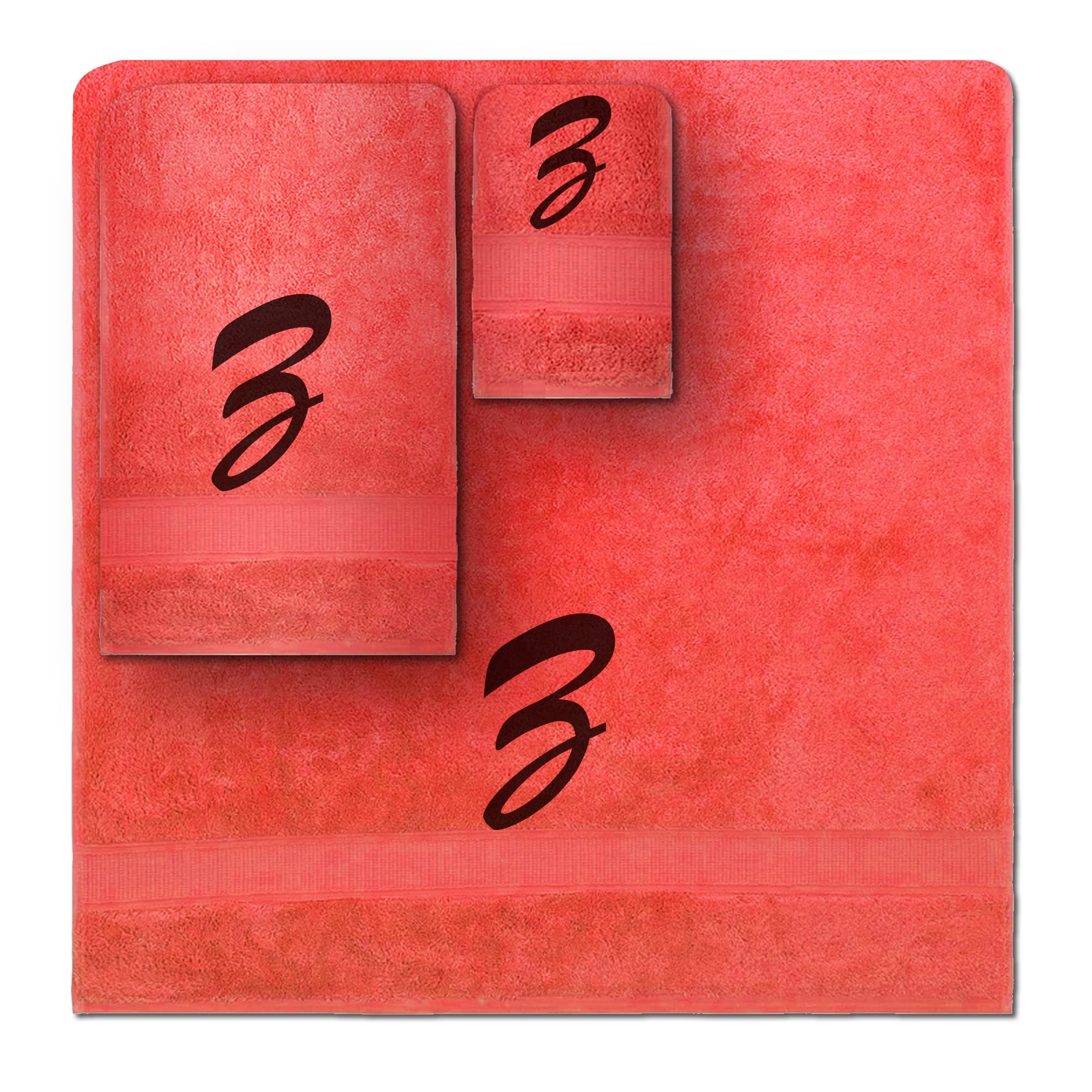 Personalized Monogrammed Towel Set - 3-Piece Embroidered Turkish Cotton Towels (1 Bath, 1 Hand, 1 Washcloth) | Super Soft & Highly Absorbent | Custom Initial Letter Z in Coral | Perfect for Spa, Bathroom Decor & Wedding Gifts