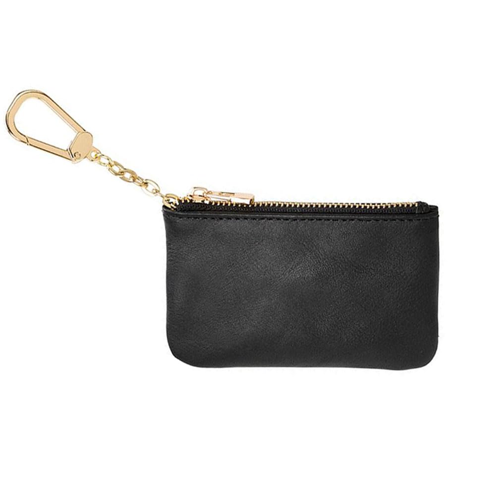1Pcs Mini Slim Wallet for Women & Men - Genuine Leather Soft Coin Purse with Key Ring Zipper - Compact RFID Blocking Card Holder for Everyday Use, Travel, and Gifts (Black)