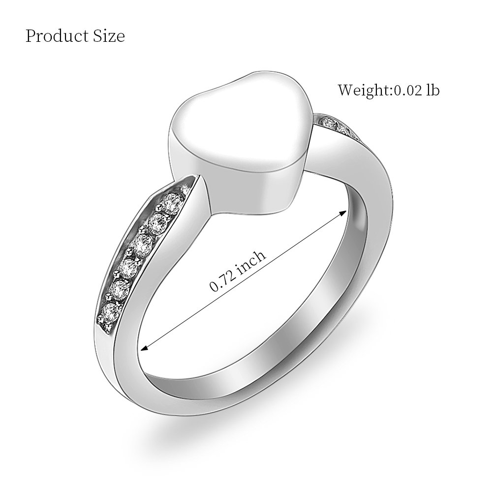 Crystal Heart Cremation Ring - Stainless Steel Memorial Jewelry for Ashes - Engravable Keepsake for Men & Women - Perfect for Remembrance & Gifting