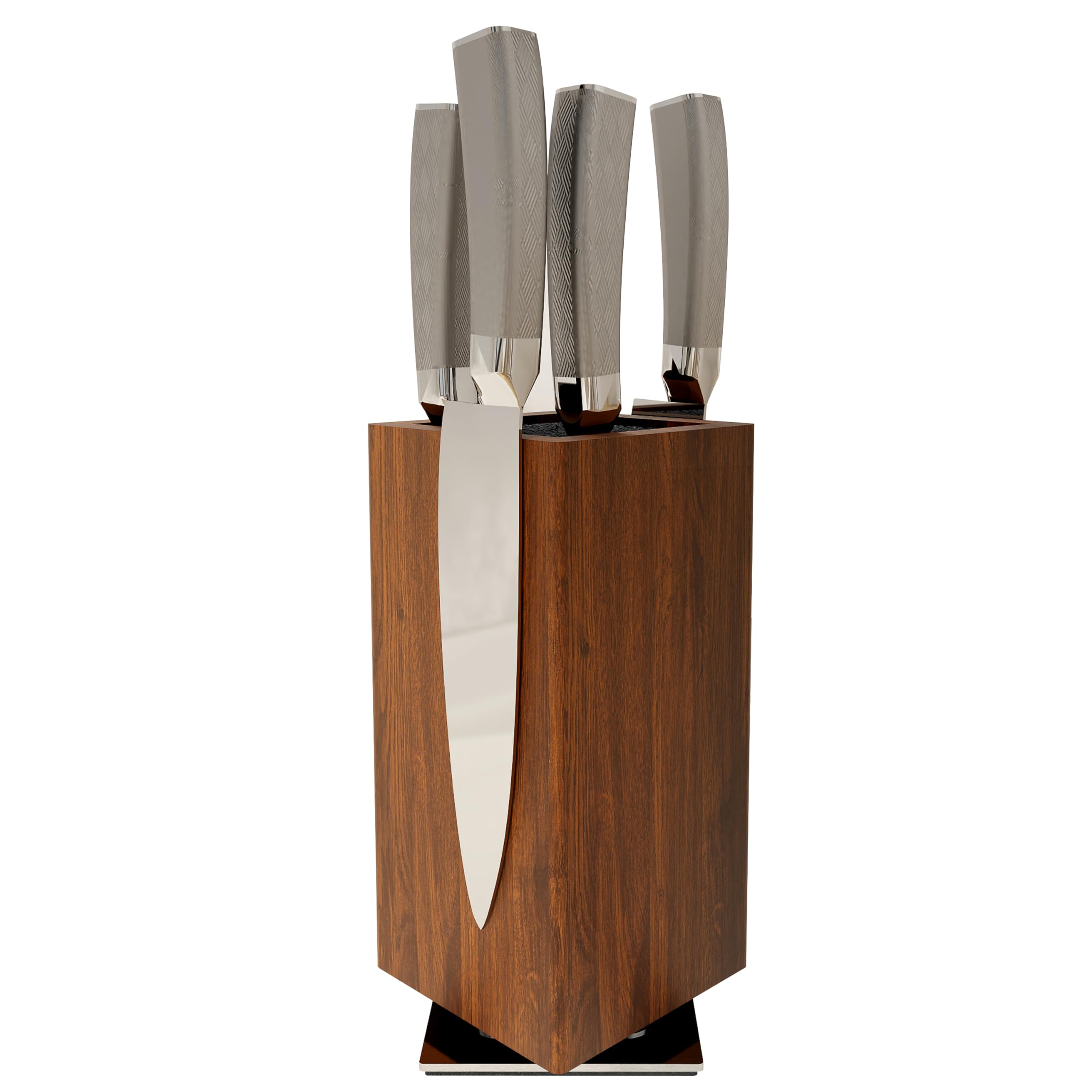 360° Rotating Magnetic Knife Block - Acacia Wood Countertop Knife Holder with Removable Bristles | Universal Knife Storage for Kitchen Counter | Perfect for Home Chefs & Cooking Enthusiasts