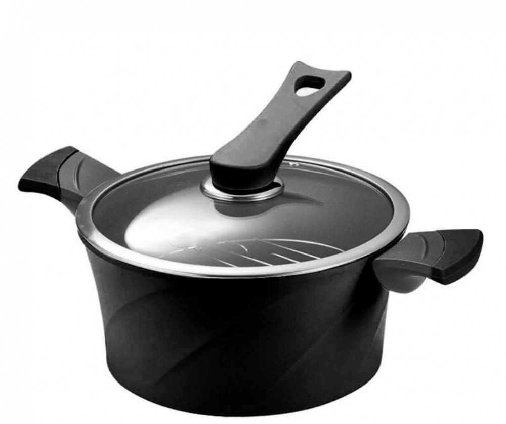 Premium Korean Medical Stone Non-Stick Stock Pot - Double Ear Design, Multipurpose Soup & Stew Pot for Home Cooking, Ideal for Soups, Stews, and Steaming - Black