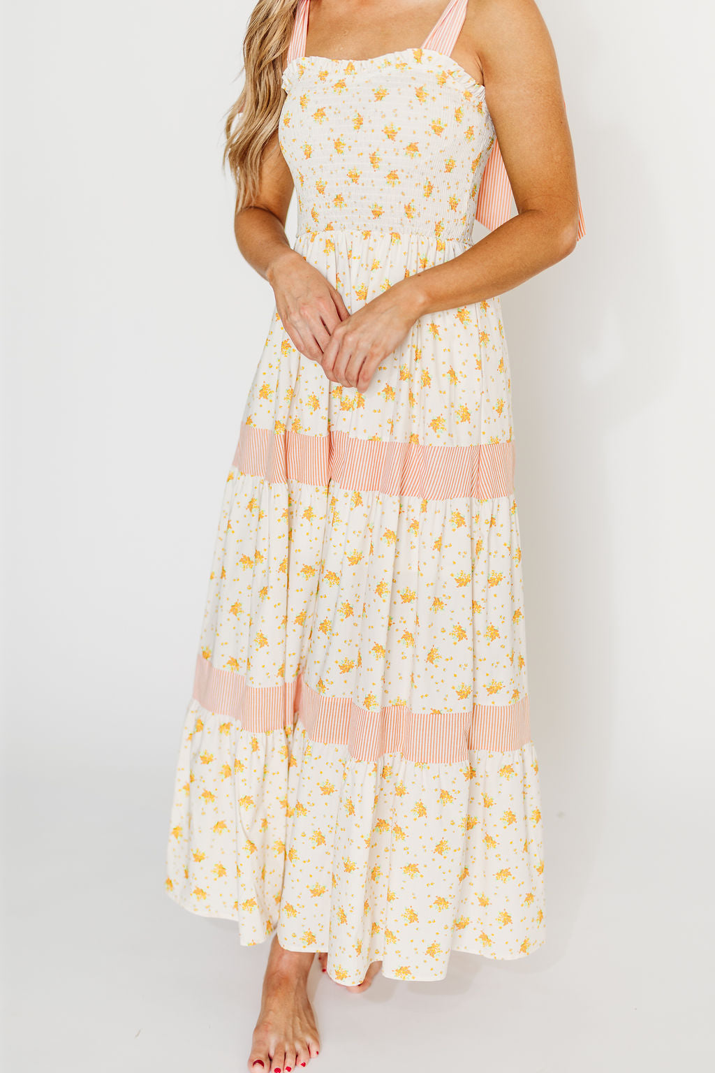 Vida Floral Maxi Dress - White & Orange Flowy Summer Dress for Women | Beach Wedding, Vacation, Boho Outfit