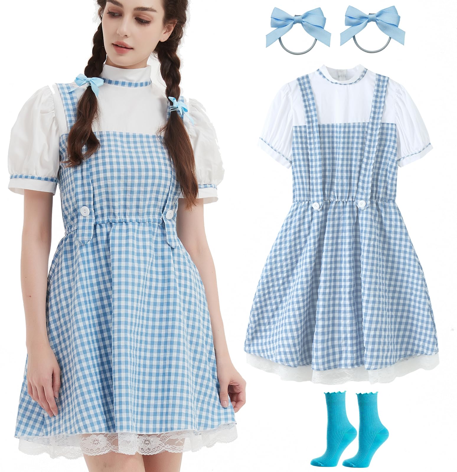 Women's Blue Gingham Halloween Costume - Book Character Storybook Outfit for Cosplay, Halloween Parties & Themed Events