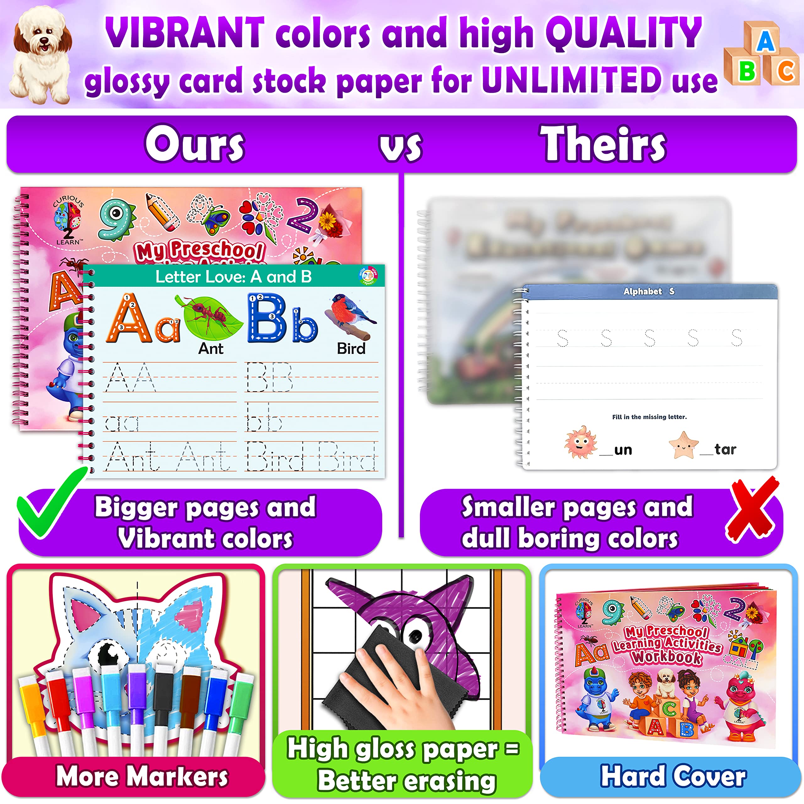 Curious 2 Learn Preschool Learning Activities - Alphabet Tracing Books for Kids Ages 3-5 - Toddler Handwriting Practice Workbook - Letter & Number Tracing for Preschool & Kindergarten (3-4 & 4-5 Years) - Educational Learning Toys for Home & Classroom Use