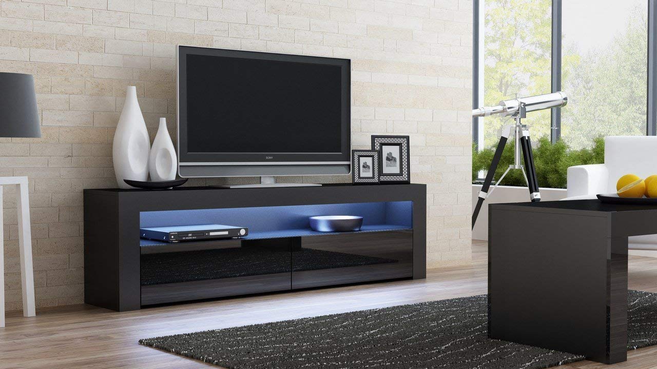Modern High Gloss Milano TV Stand with Storage Cabinets & LED Lights - 70