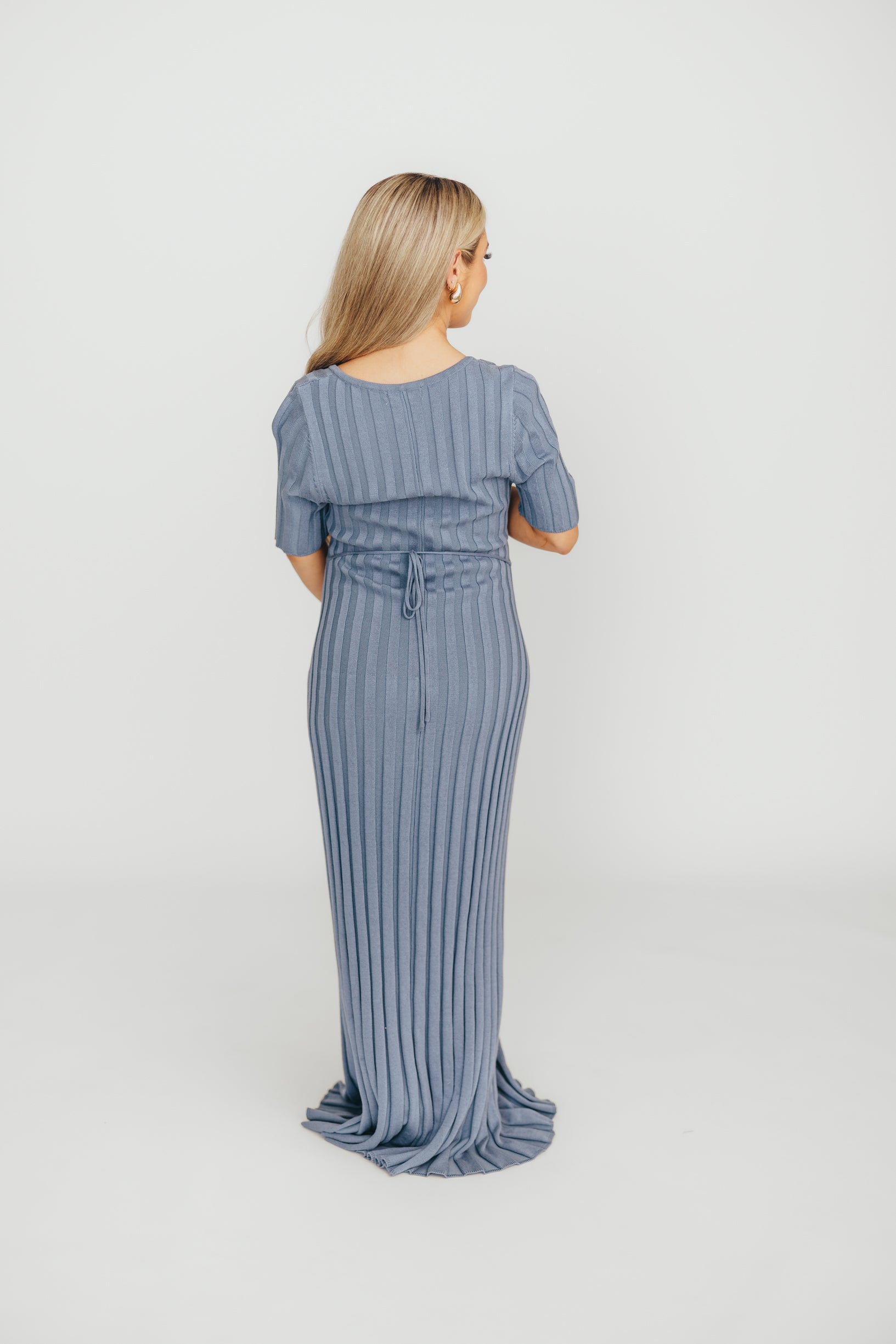 Oakley Ribbed Maxi Dress in Dusty Blue - Bump Friendly Maternity Dress for Pregnancy & Nursing | Perfect for Casual Outings, Baby Showers & Summer Events